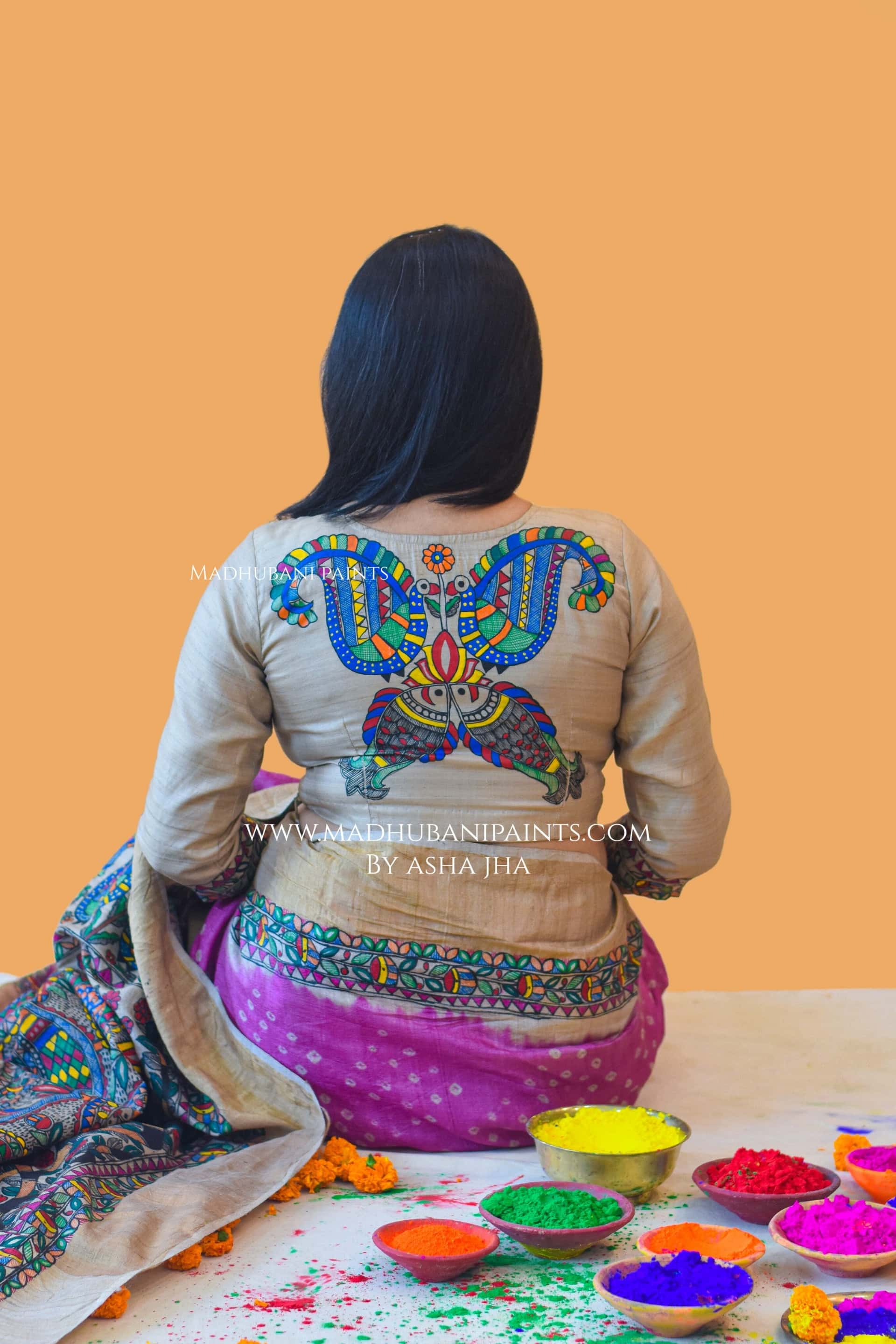 PRAKRITIK MILAN Hand-painted Madhubani Tussar Silk Saree Blouse Set — image 7 of 9
