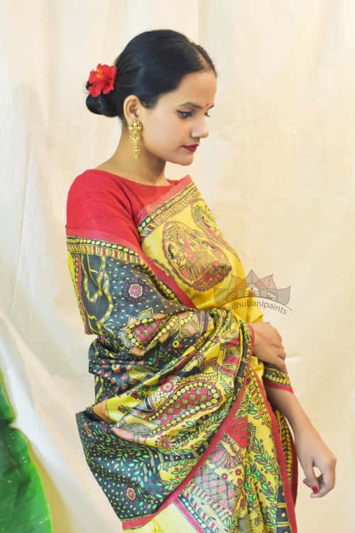'KRISHNA JEEVAN KATHA' Tussar Silk Saree with stitched blouse — image 5 of 7