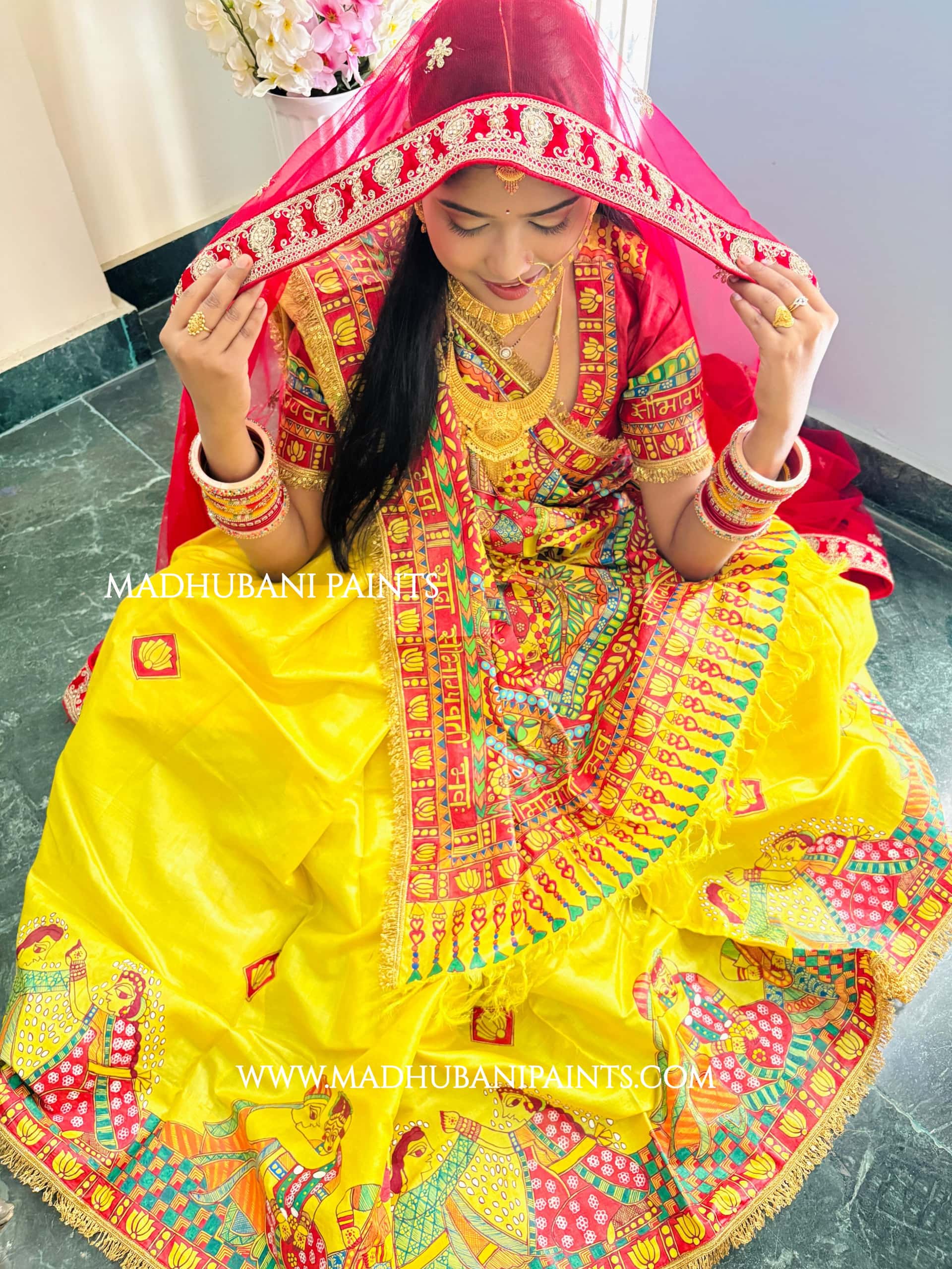 MITHILA VIVAH SINDOORDAAN Hand-painted Madhubani Tussar Silk Saree Blouse Set — image 5 of 9