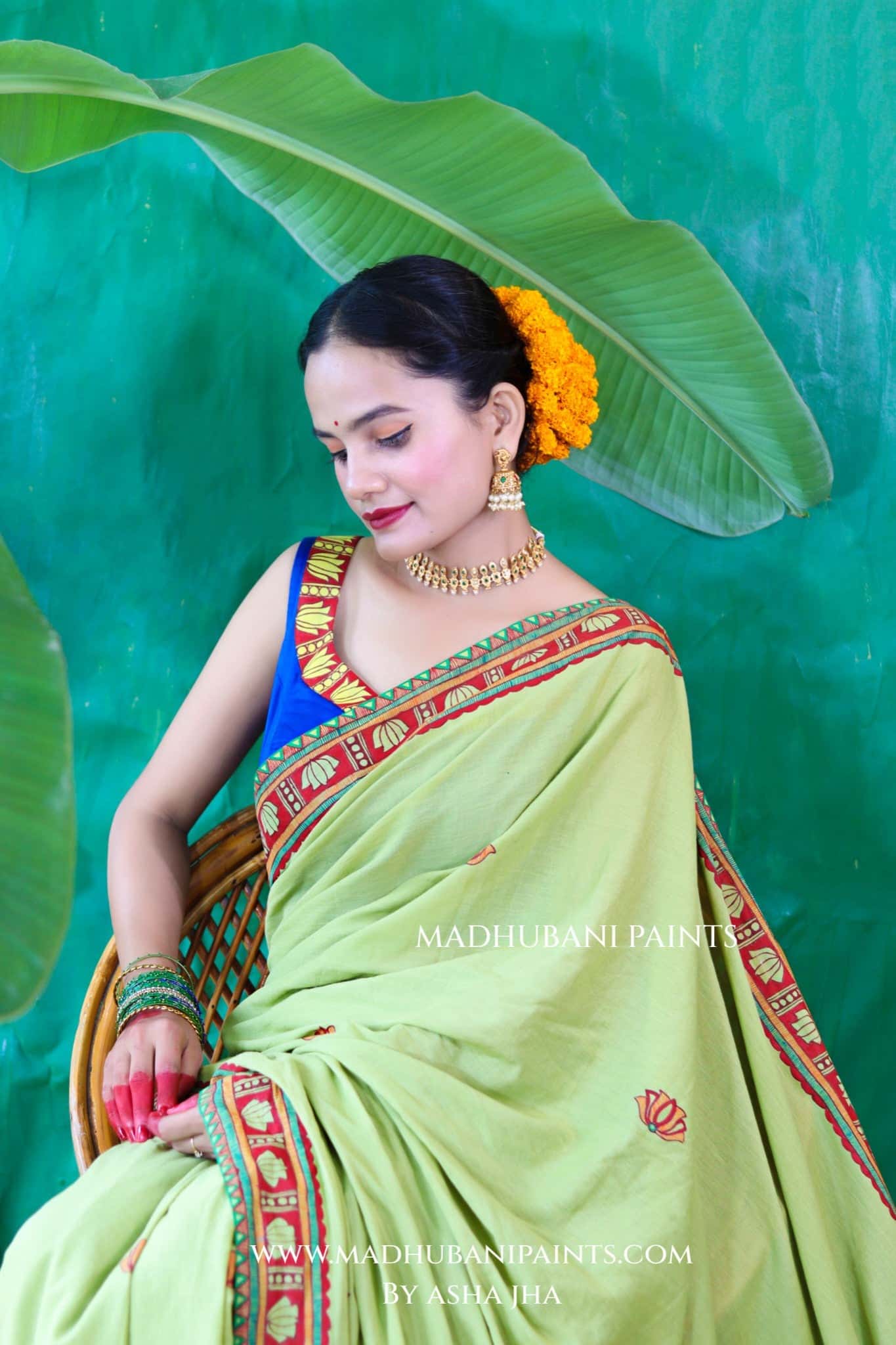 BHAKTI BHAVA Chhath Puja Hand painted Madhubani Cotton Saree — image 13 of 13