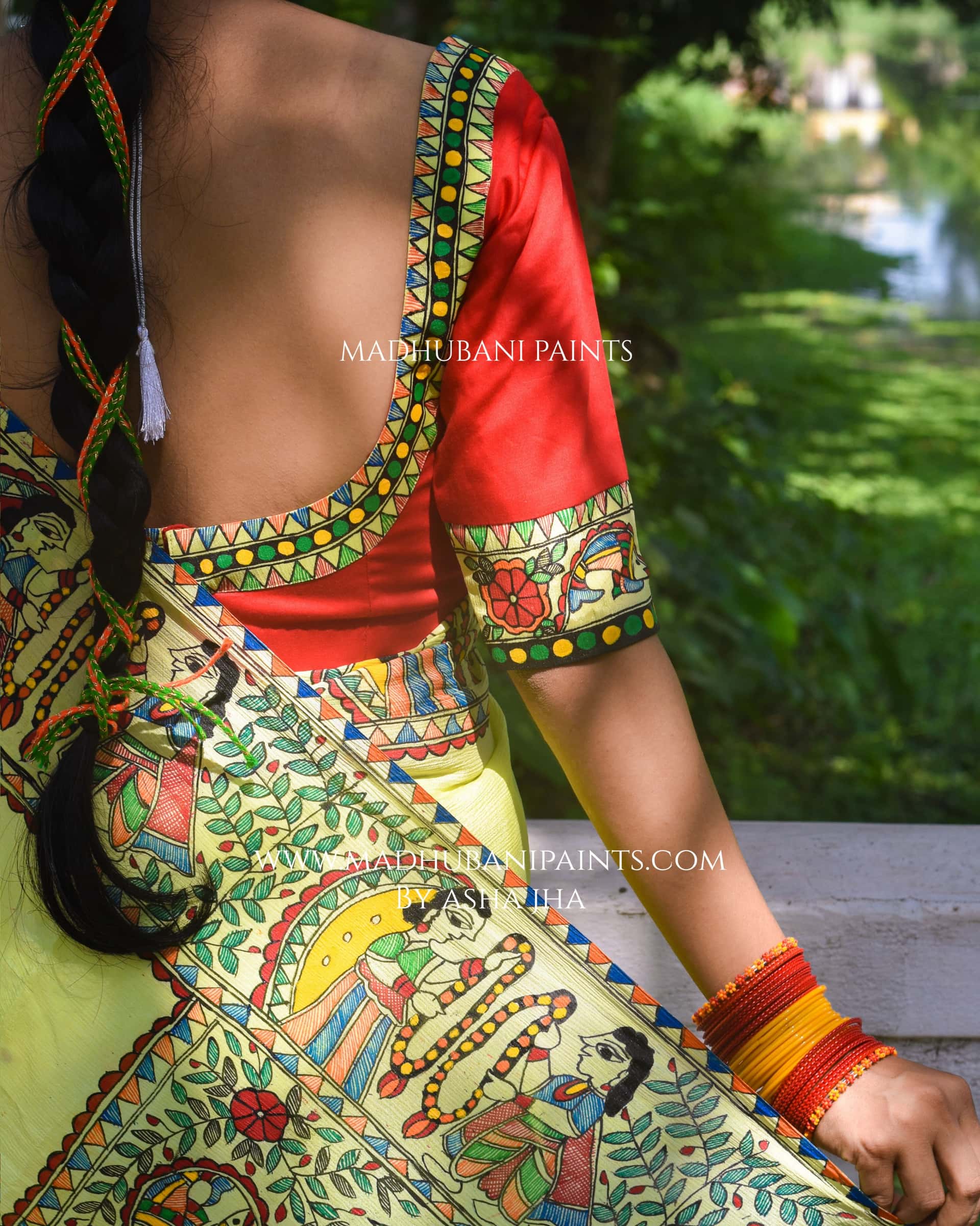 SWAYMBAR Hand-painted Madhubani Chiffon Saree Blouse Set — image 5 of 10