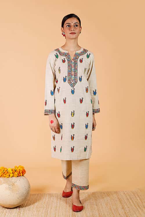 'Nandi' Handpainted Madhubani Cotton Kurta — image 3 of 8