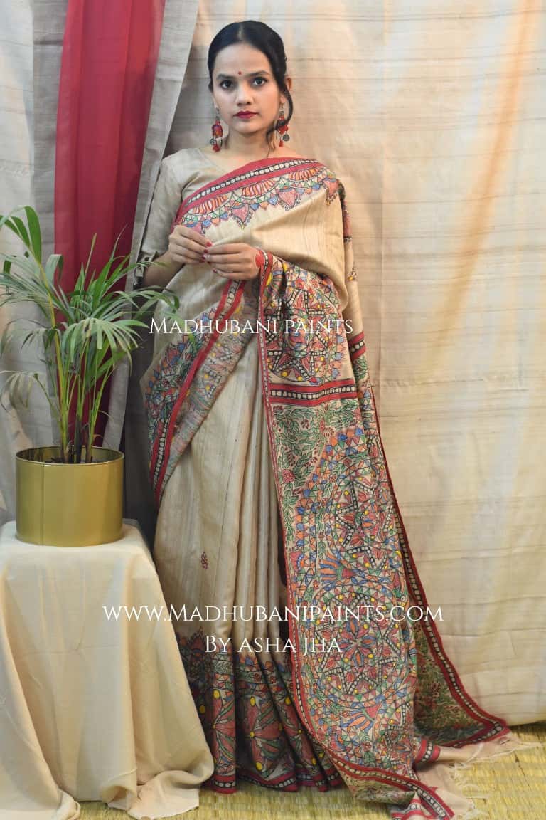 Saankh Leela Handpainted Madhubani Tussar Silk Saree — image 7 of 7