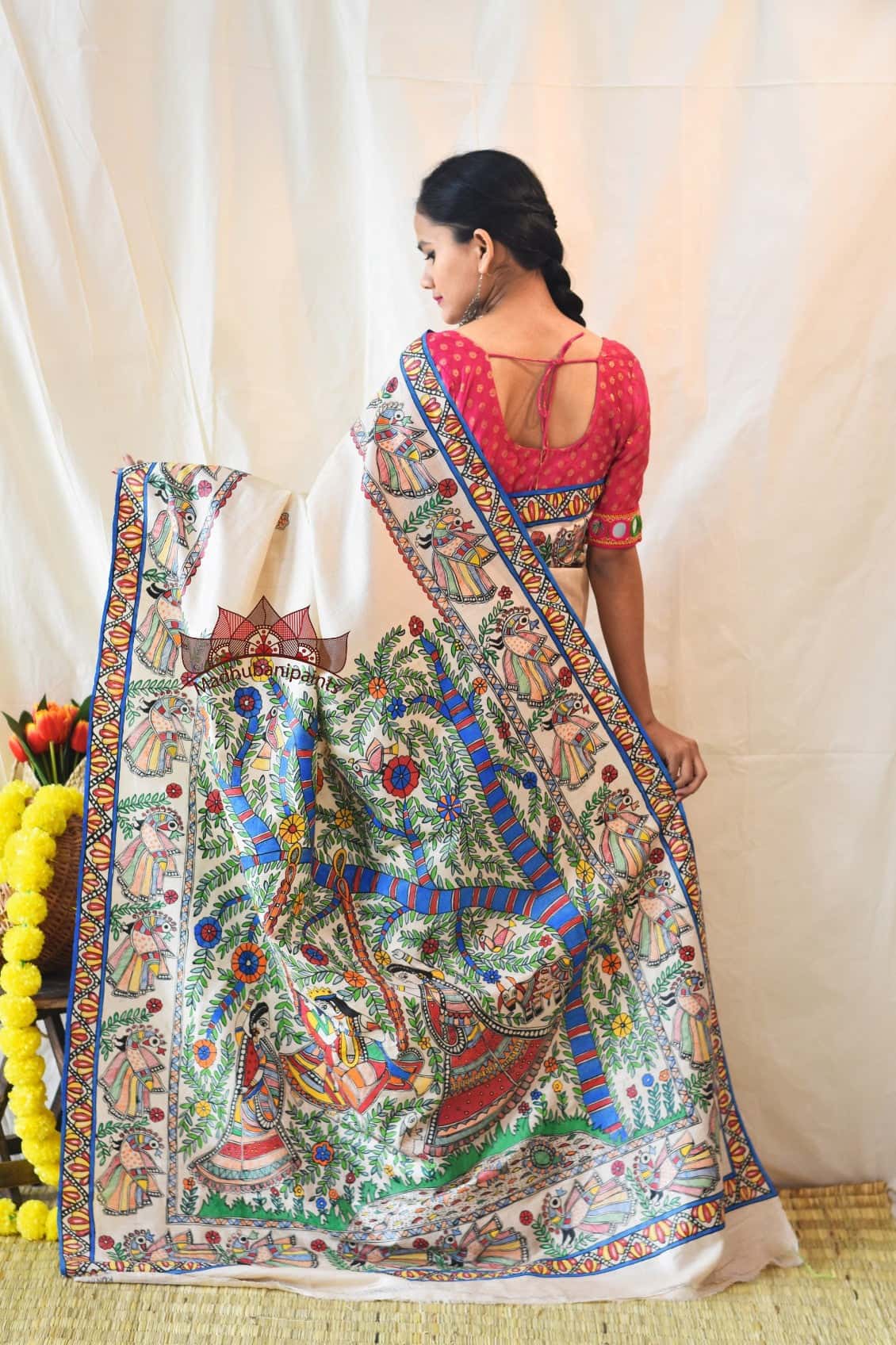 Jhule Nandlaal Vrindavan Hand Painted Saree — image 5 of 6