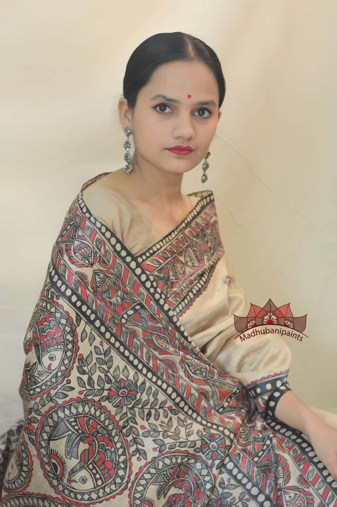 Madhubani Surmain Laal Kala Kachni Bharni Saree — image 3 of 9
