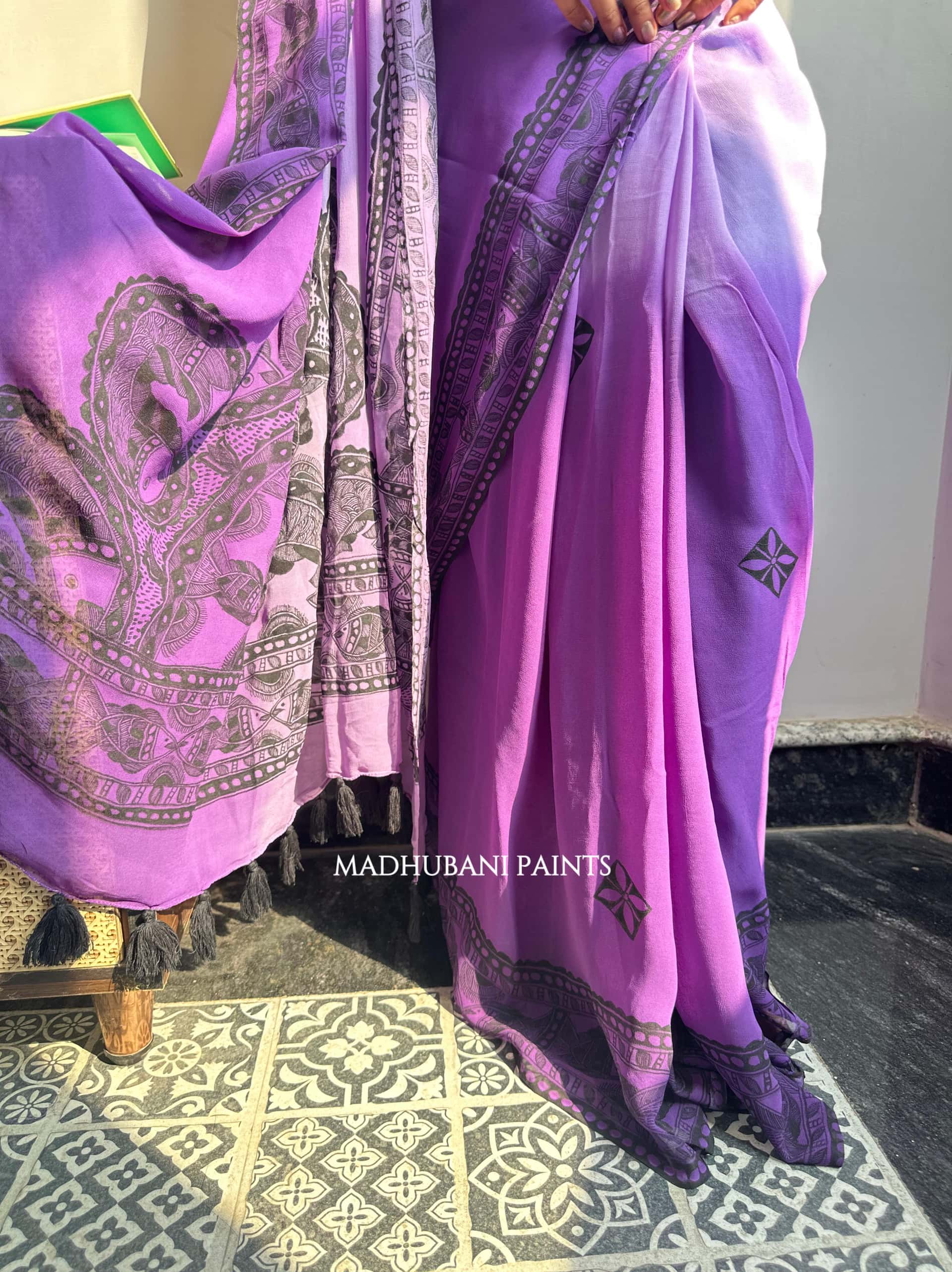TARANGINI Handpainted Madhubani Georgette Saree Blouse Set — image 6 of 11