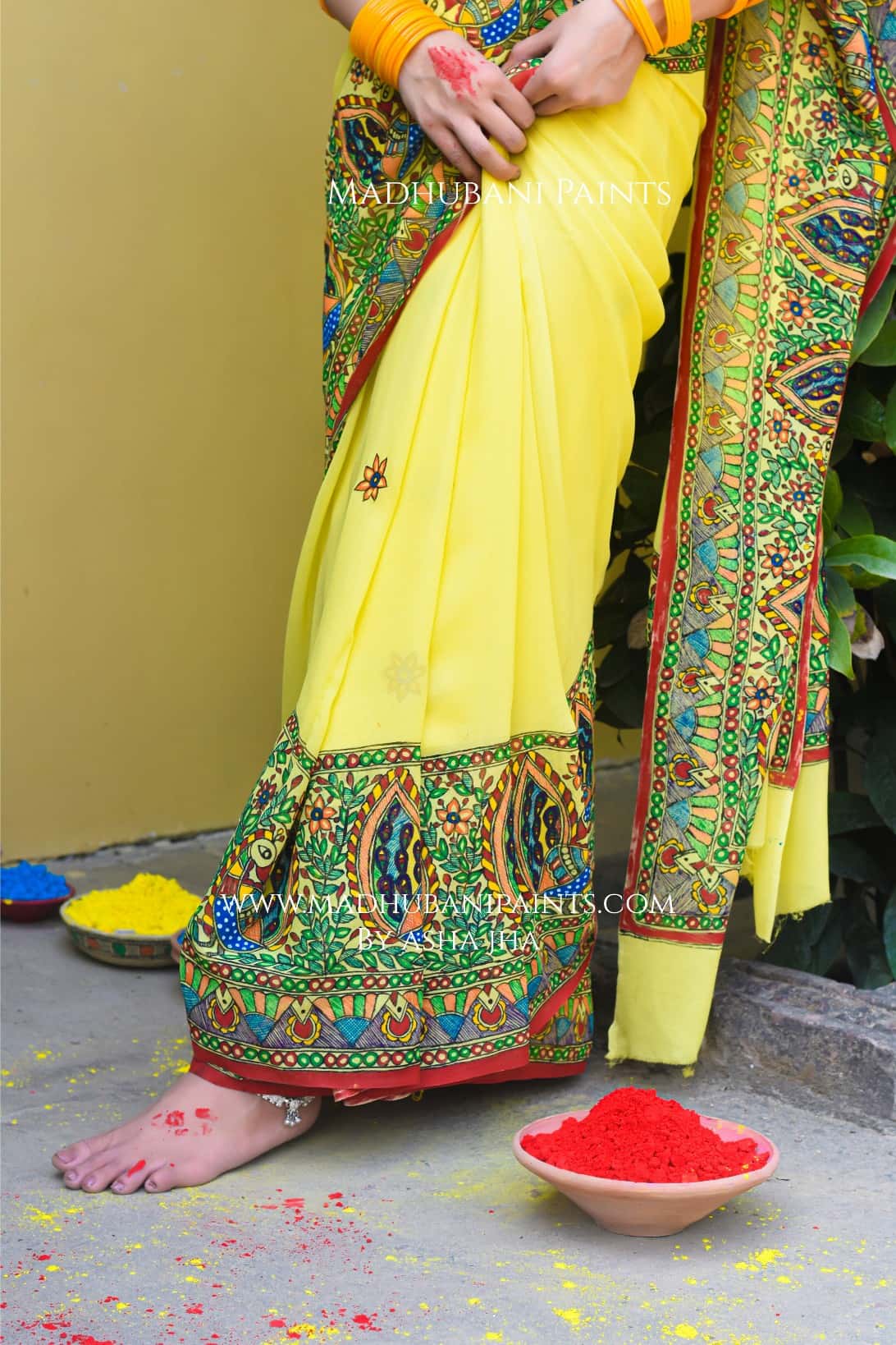 PHAGUA Handpainted Madhubani Georgette Saree — image 3 of 6
