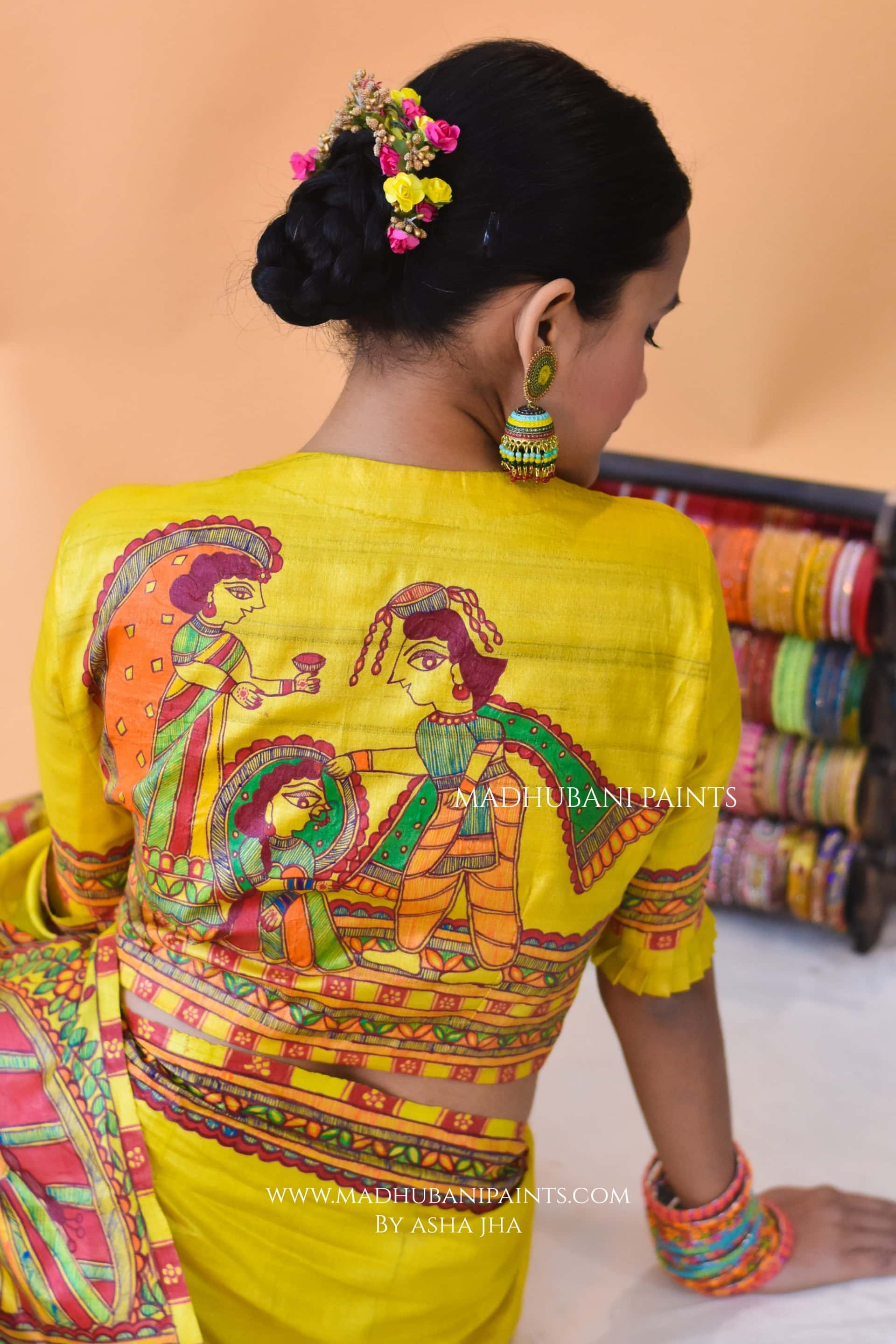SAUBHAGYAVATI BHAVA Hand-painted Madhubani Tussar Silk Saree Blouse Set — image 4 of 8