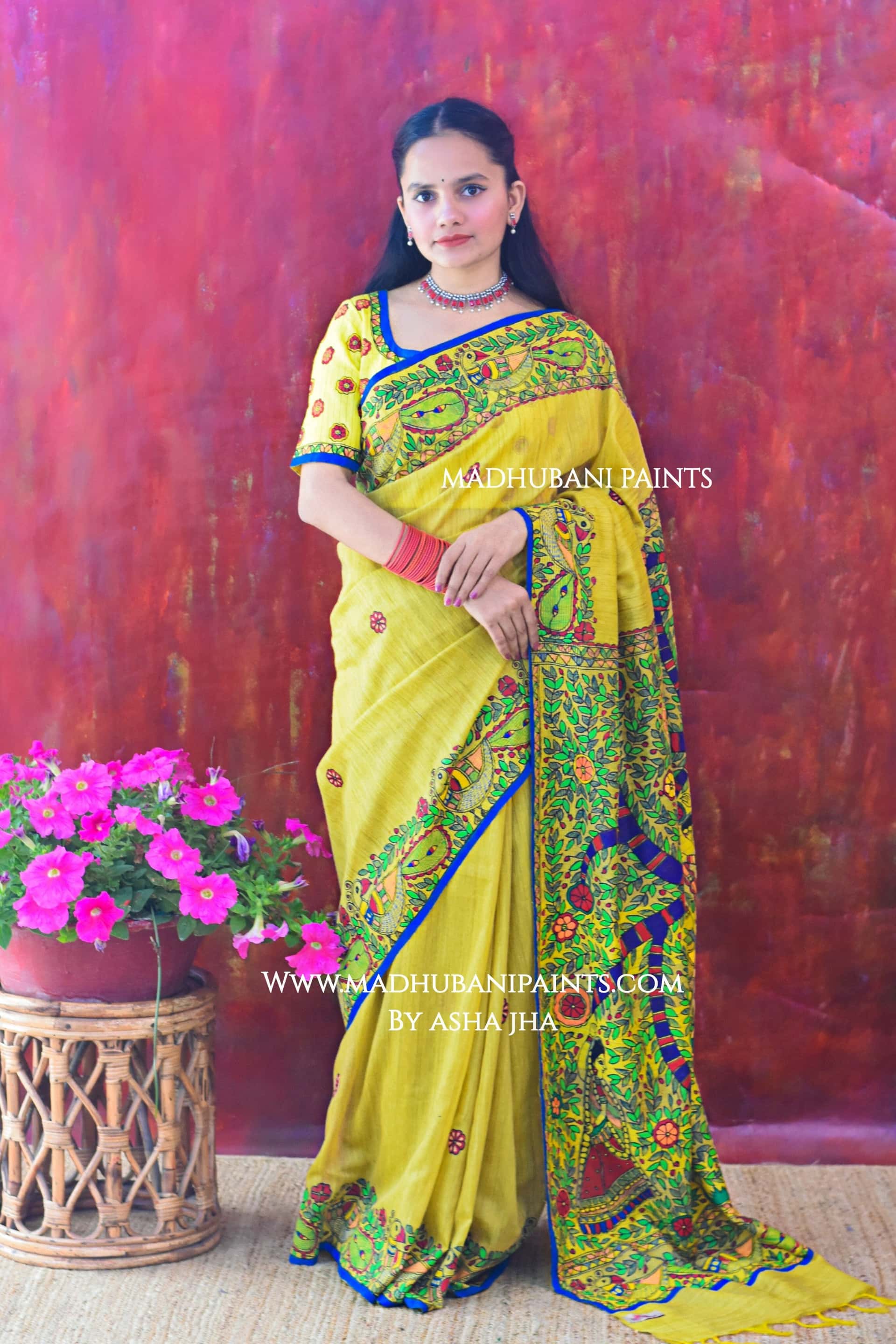 BRAJ KI BELA Hand-painted Madhubani Chanderi  Saree Blouse set — image 5 of 9