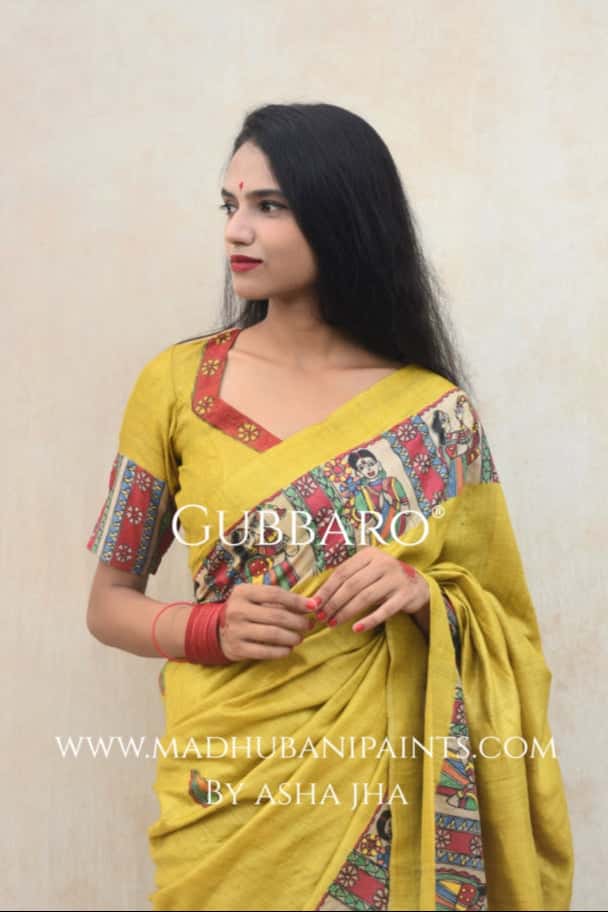 'GOLU DURGA JI' Handpainted Madhubani Tussar Silk Blouse — image 4 of 6