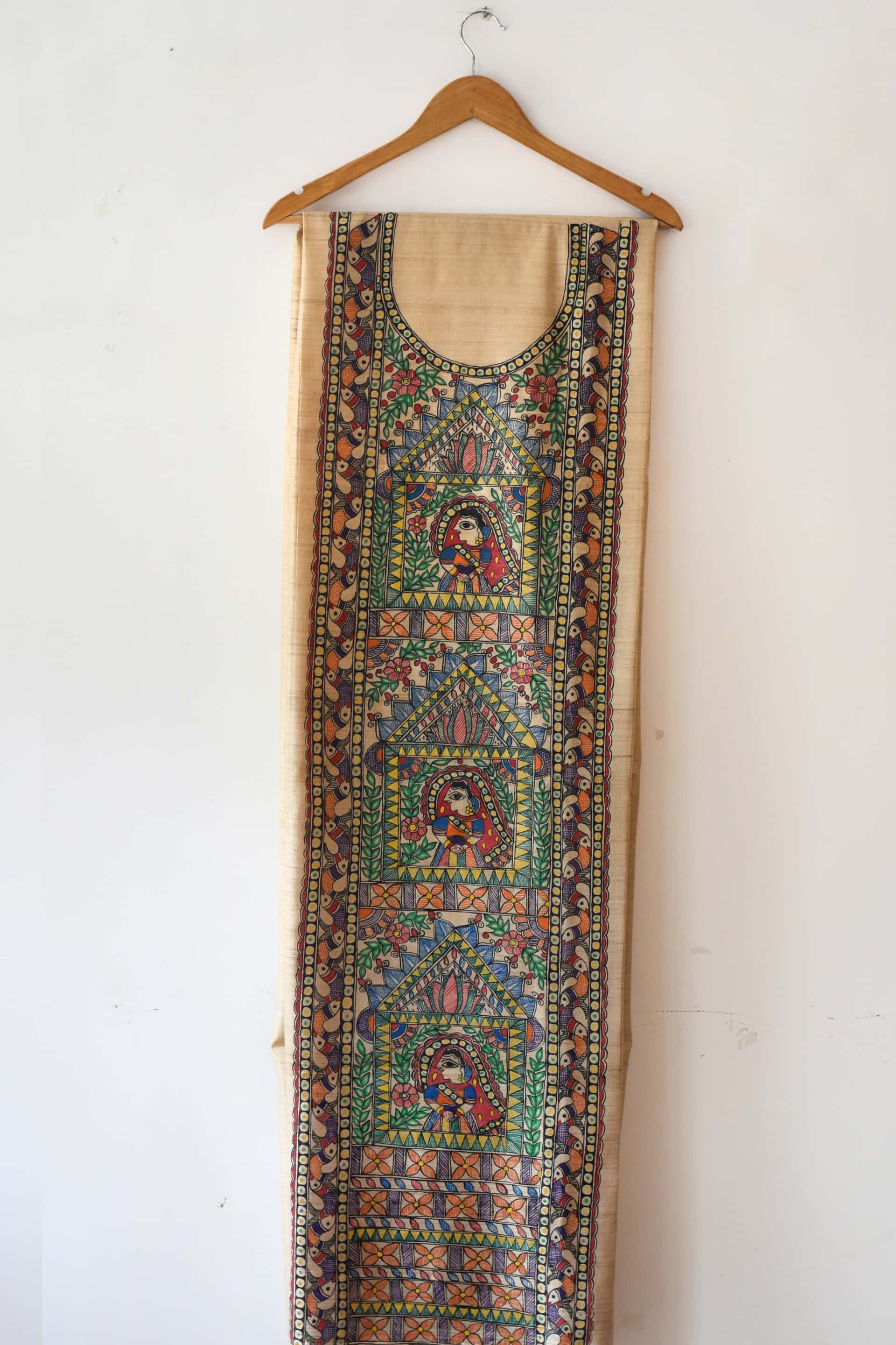 Bidaai Hand-painted Madhubani Painting Tussar Silk Unstitched Kurta — image 2 of 2