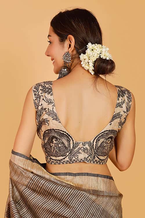 'Gauna Doli' Handpainted Madhubani Tussar Silk Blouse — image 4 of 6