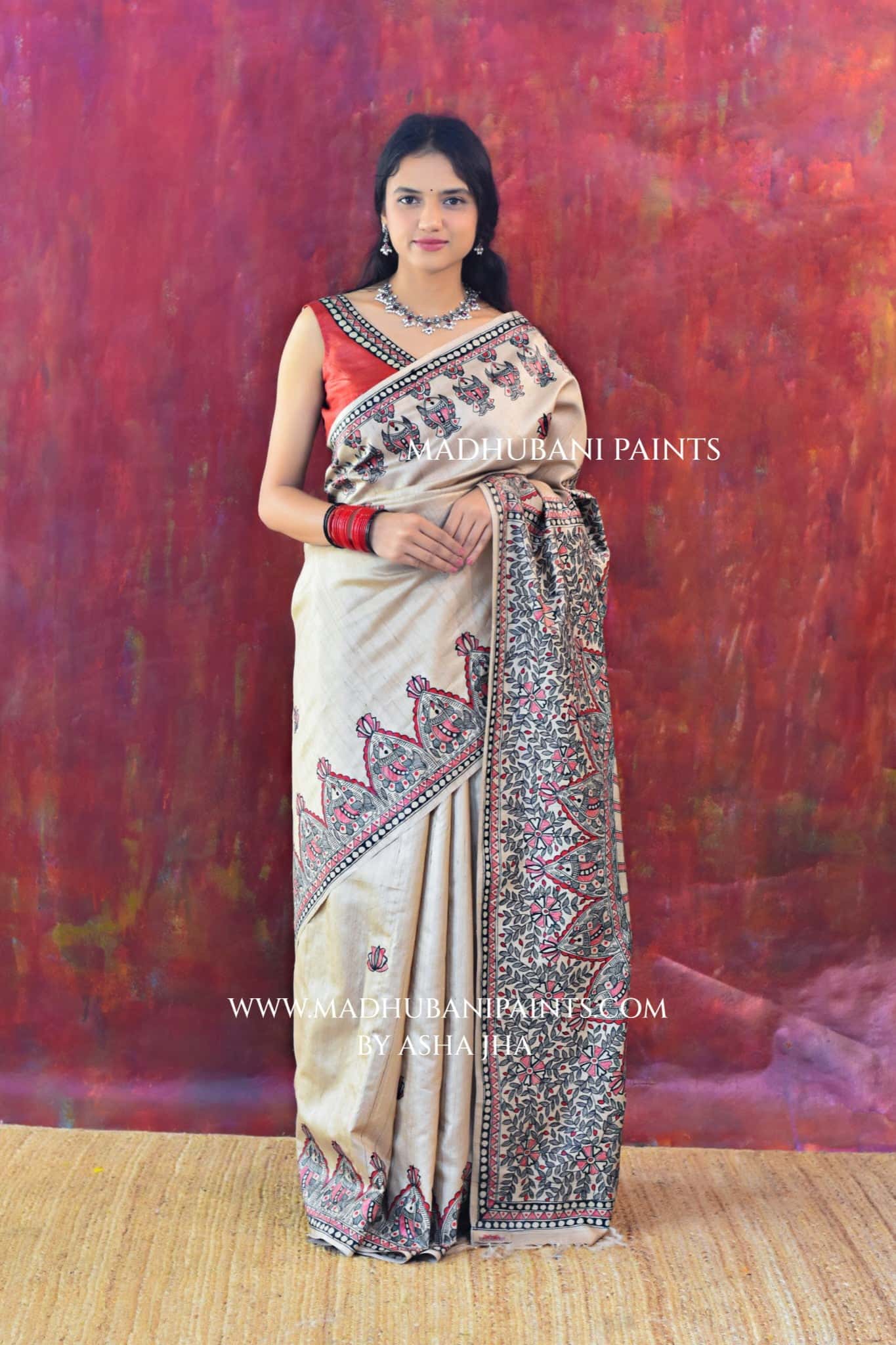 LAAL KAMAL MANDALI Hand-painted Madhubani Tussar Silk Saree Blouse Set — image 7 of 8