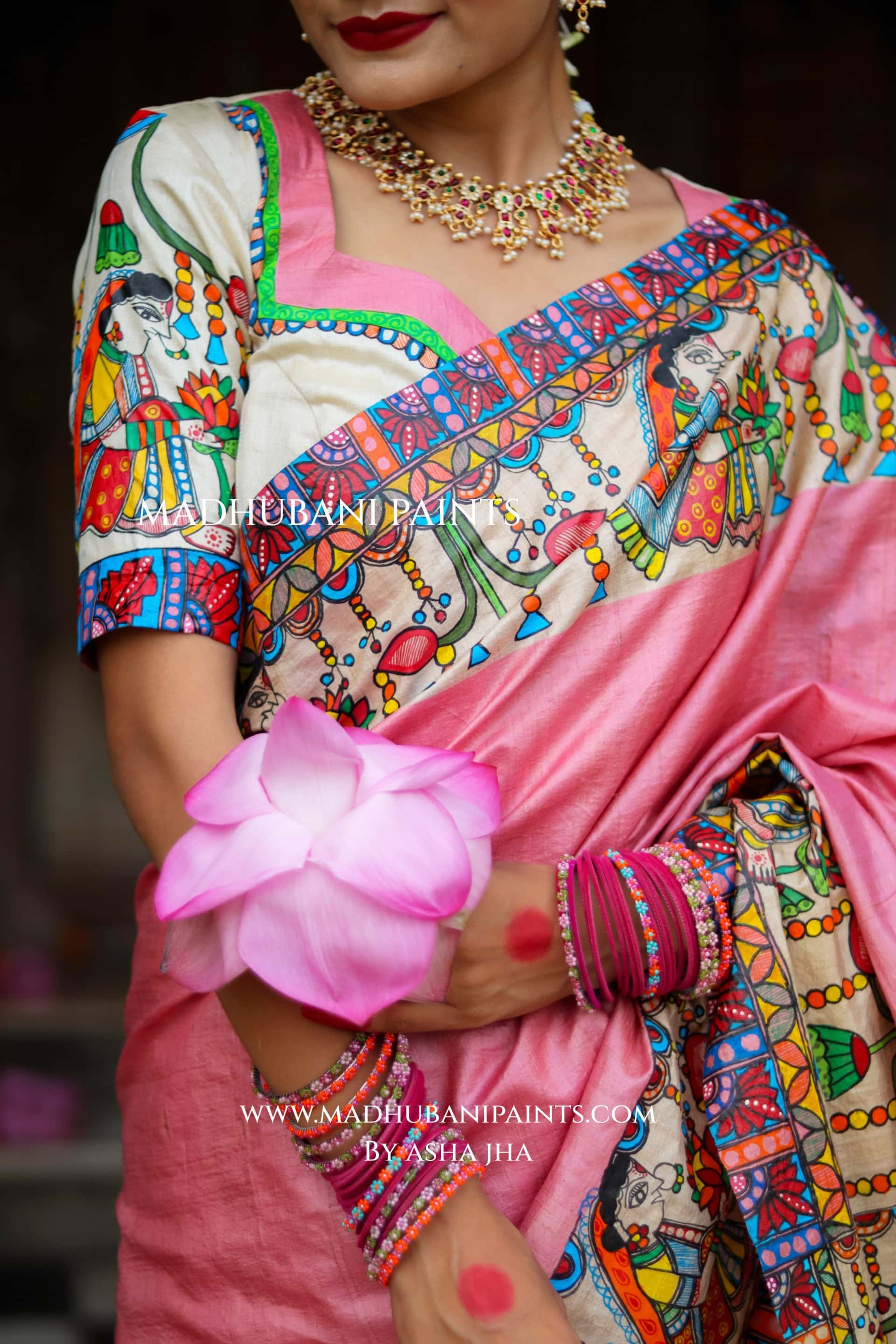 Durga Ji Ki Palki Handpainted Tussar Silk Madhubani Blouse — image 3 of 6