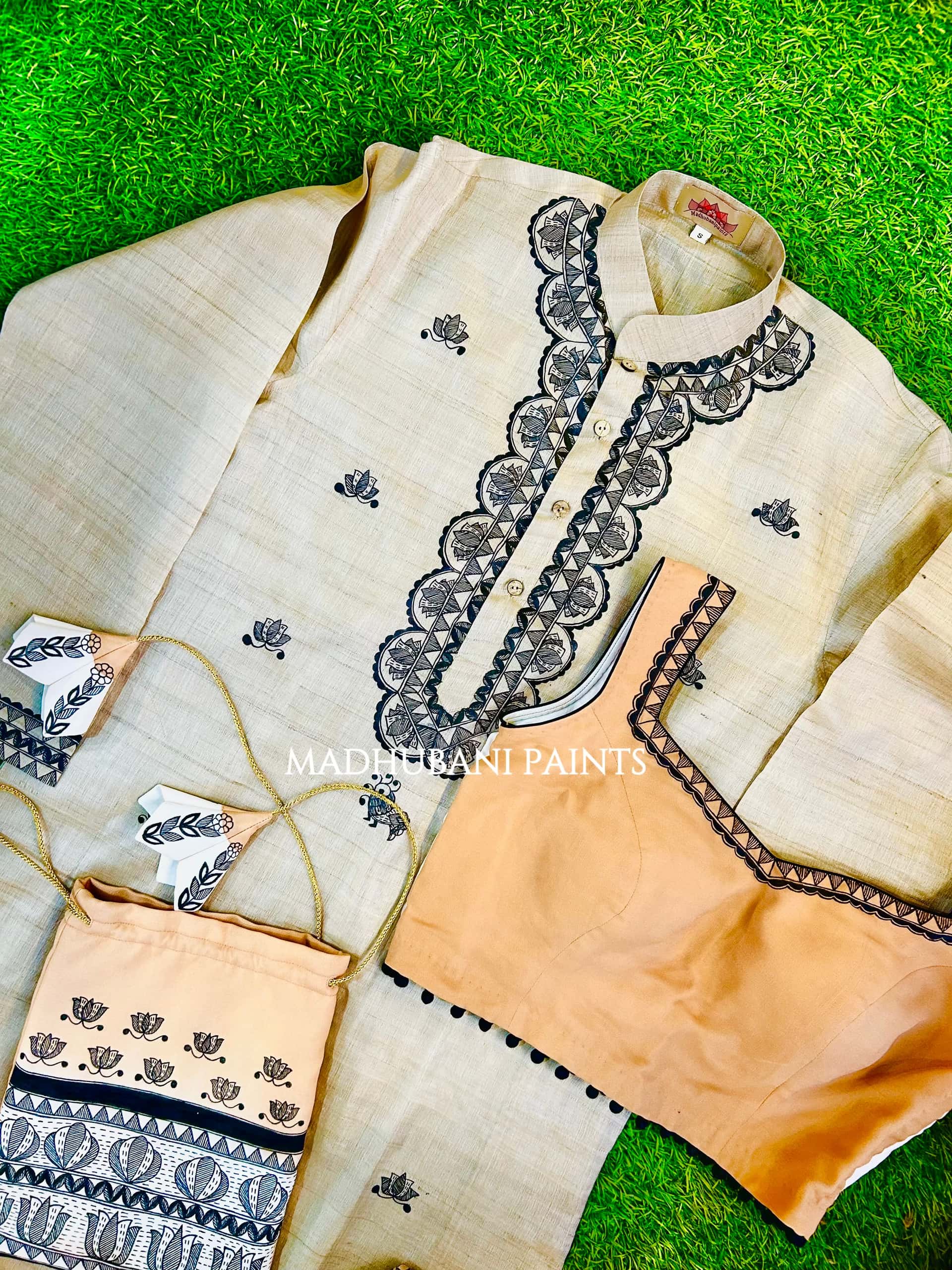 PANKHI Handpainted Madhubani Georgette Family Set — image 6 of 19