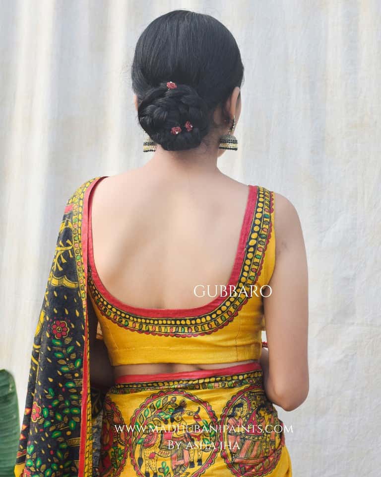 'GOVARDHAN' Handpainted Madhubani Tussar Silk Blouse — image 2 of 5