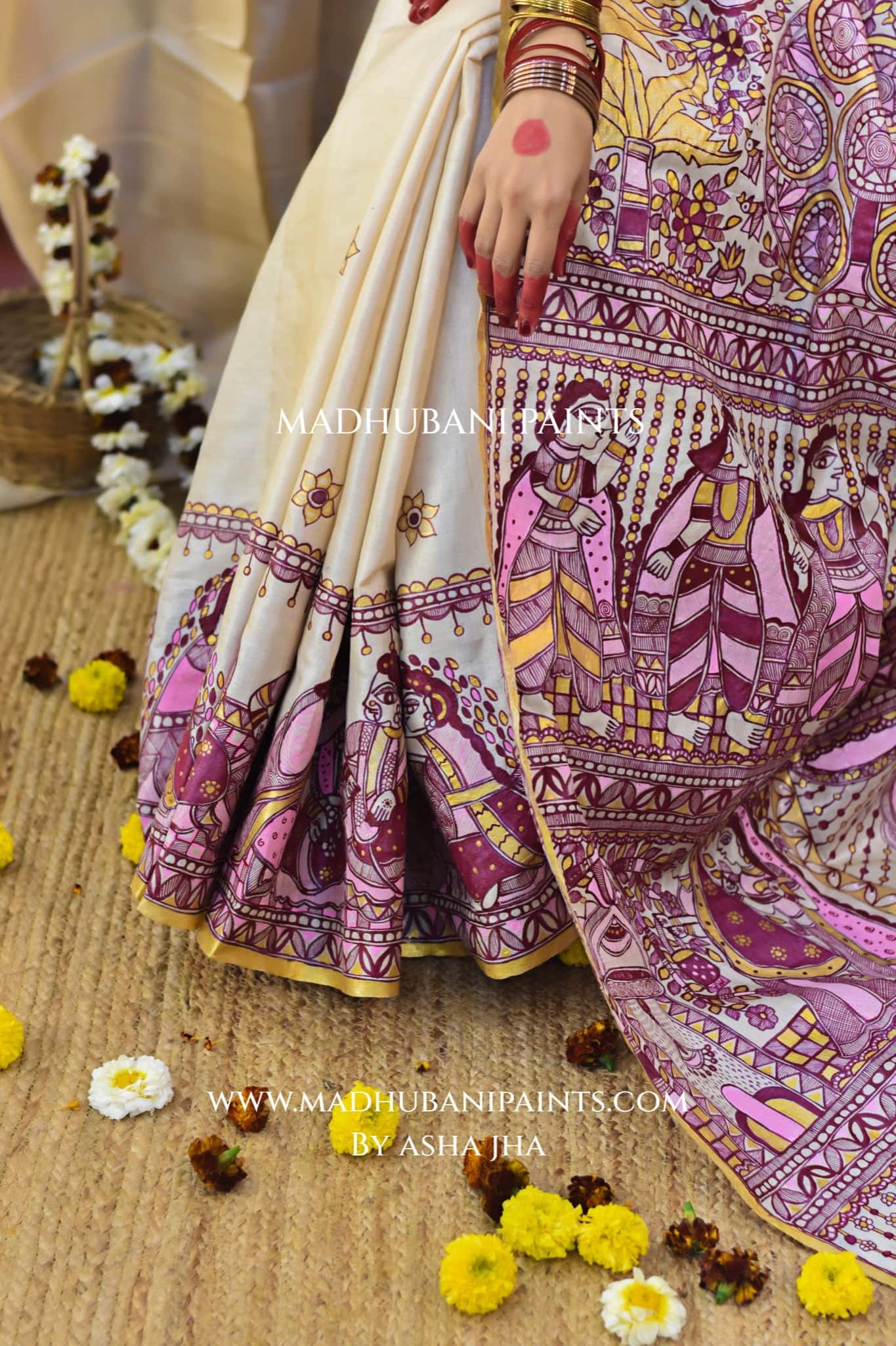 SUHAGIN Hand-painted Madhubani Tussar Silk Saree — image 3 of 9