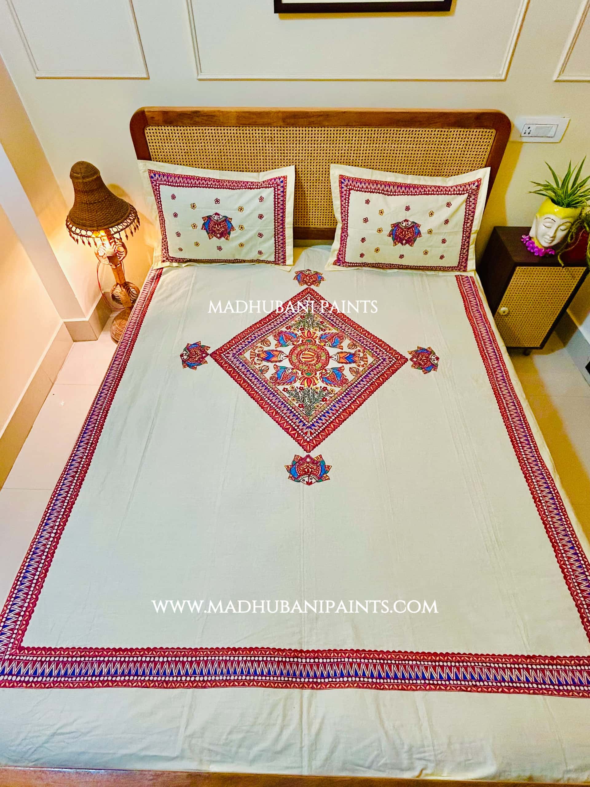 MATSYA JAAL Hand-painted Bedsheet With Pillow Cover — image 5 of 7