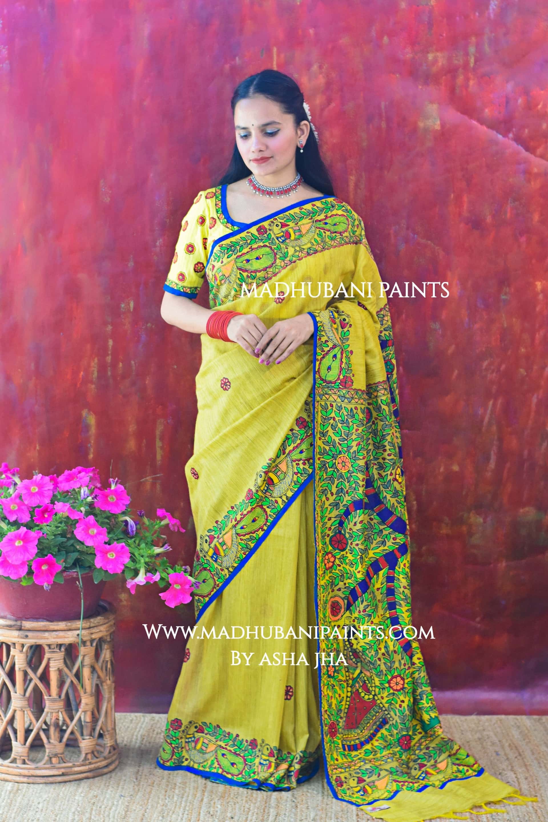 BRAJ KI BELA Hand-painted Madhubani Chanderi Saree