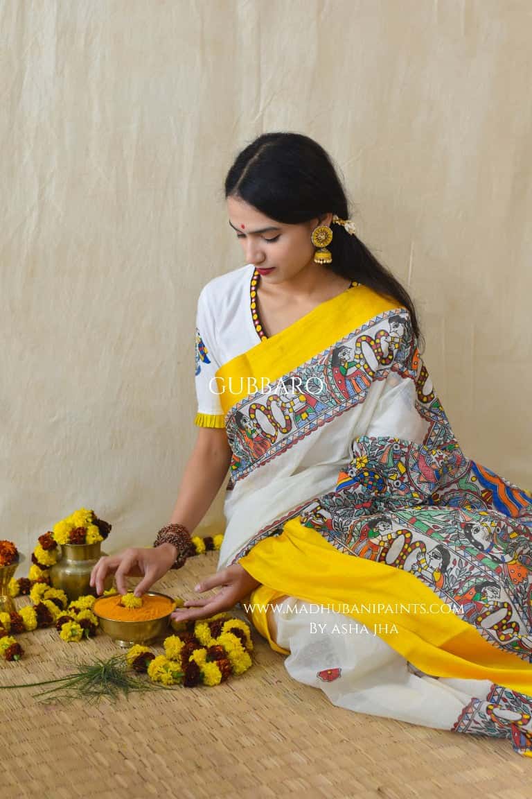 'UTSAV' Handpainted Madhubani Cotton Saree — image 7 of 7