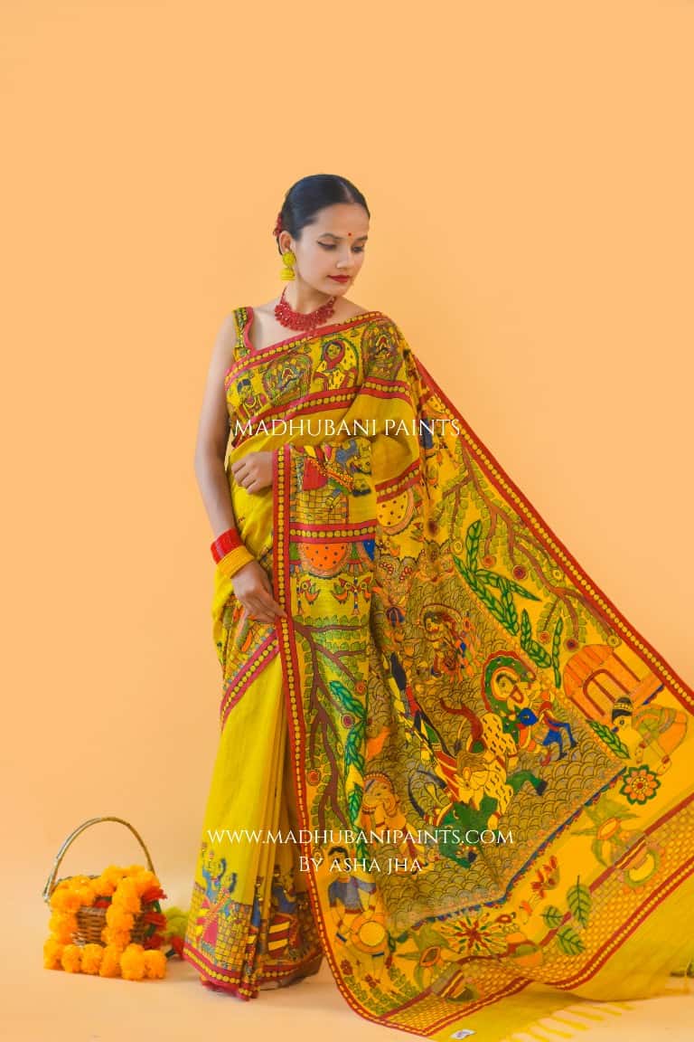'GAURI' Handpainted Madhubani Chanderi Silk Saree — image 3 of 7