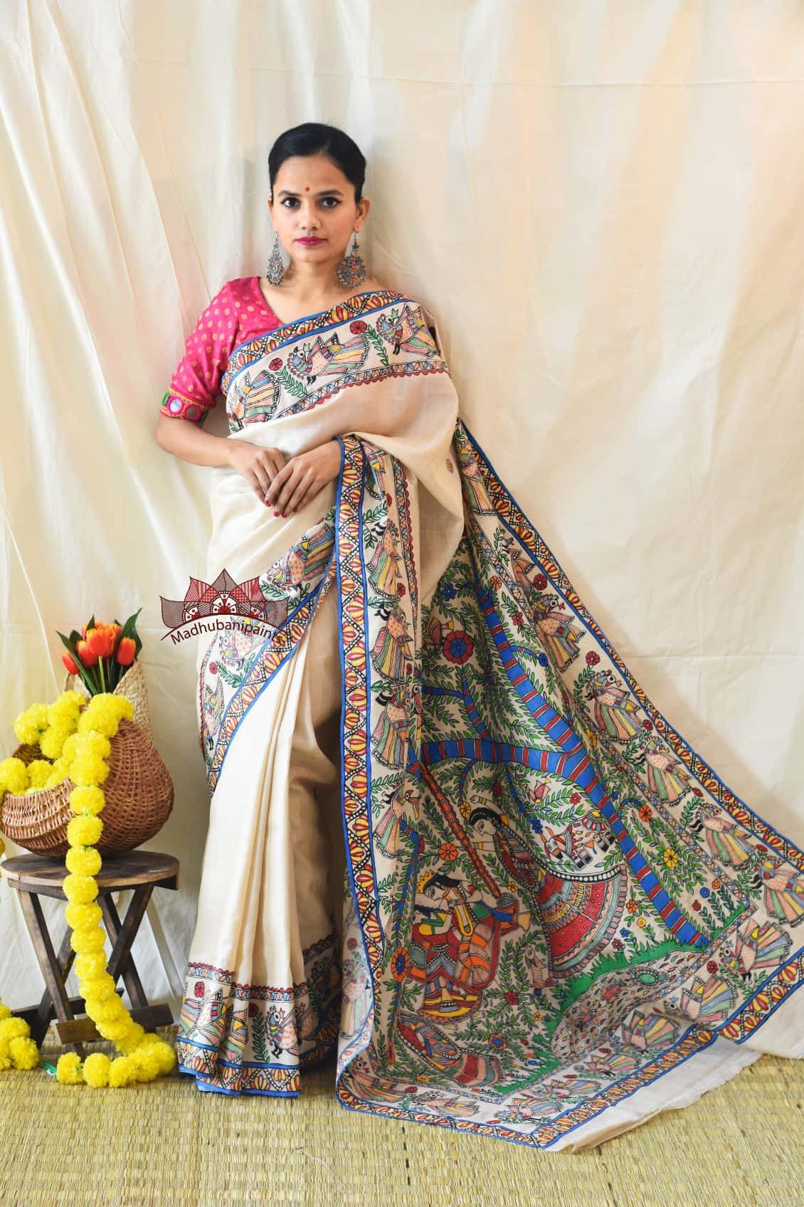 Jhule Nandlaal Vrindavan Hand Painted Saree — image 4 of 6