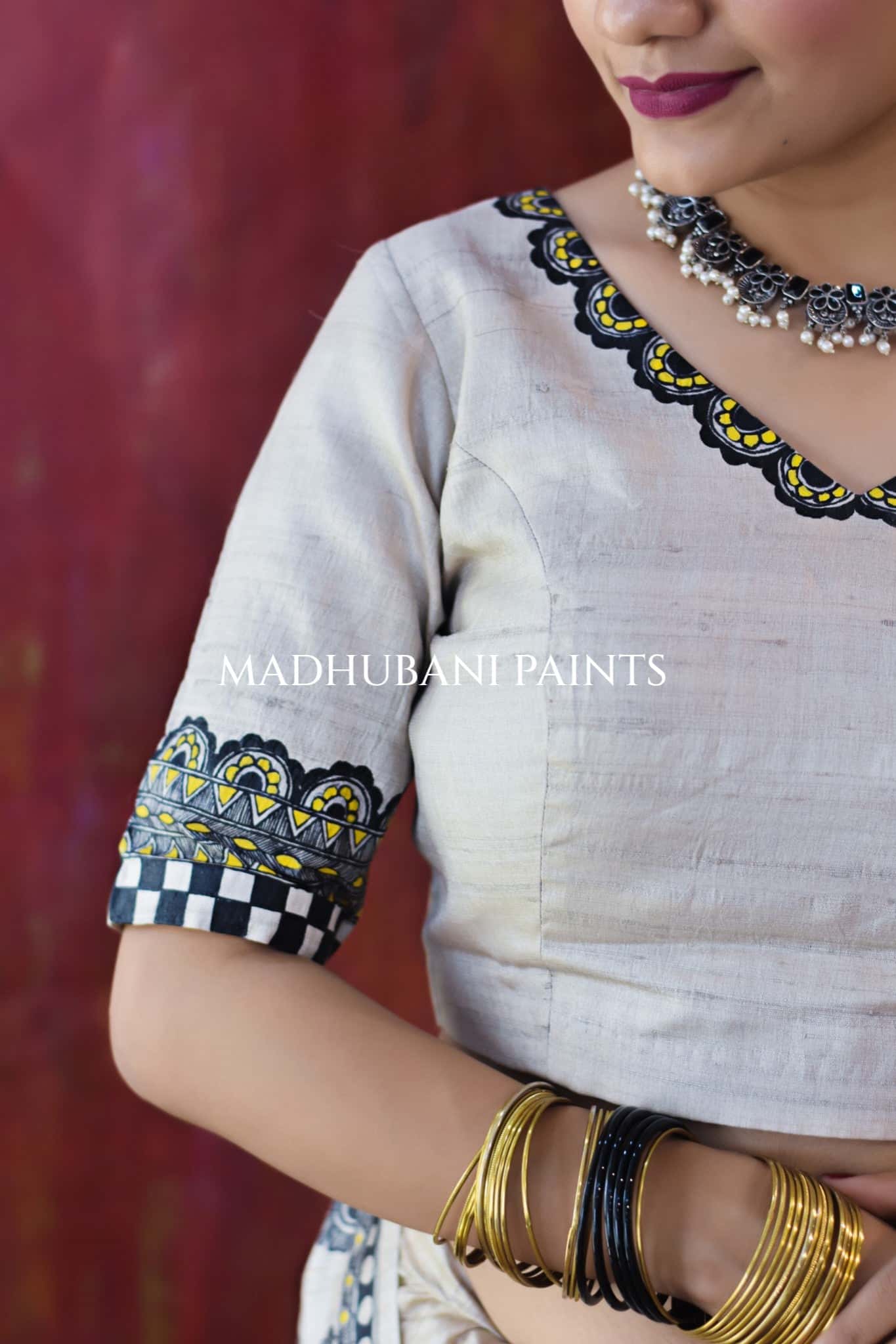 KAMAL MANDALA Hand-painted Madhubani Tussar Silk Saree Blouse Set — image 4 of 8