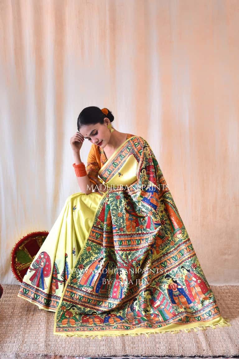 'SHAADI VIDDHI' Handpainted Madhubani Bishnupuri Silk Saree Blouse Set — image 10 of 12