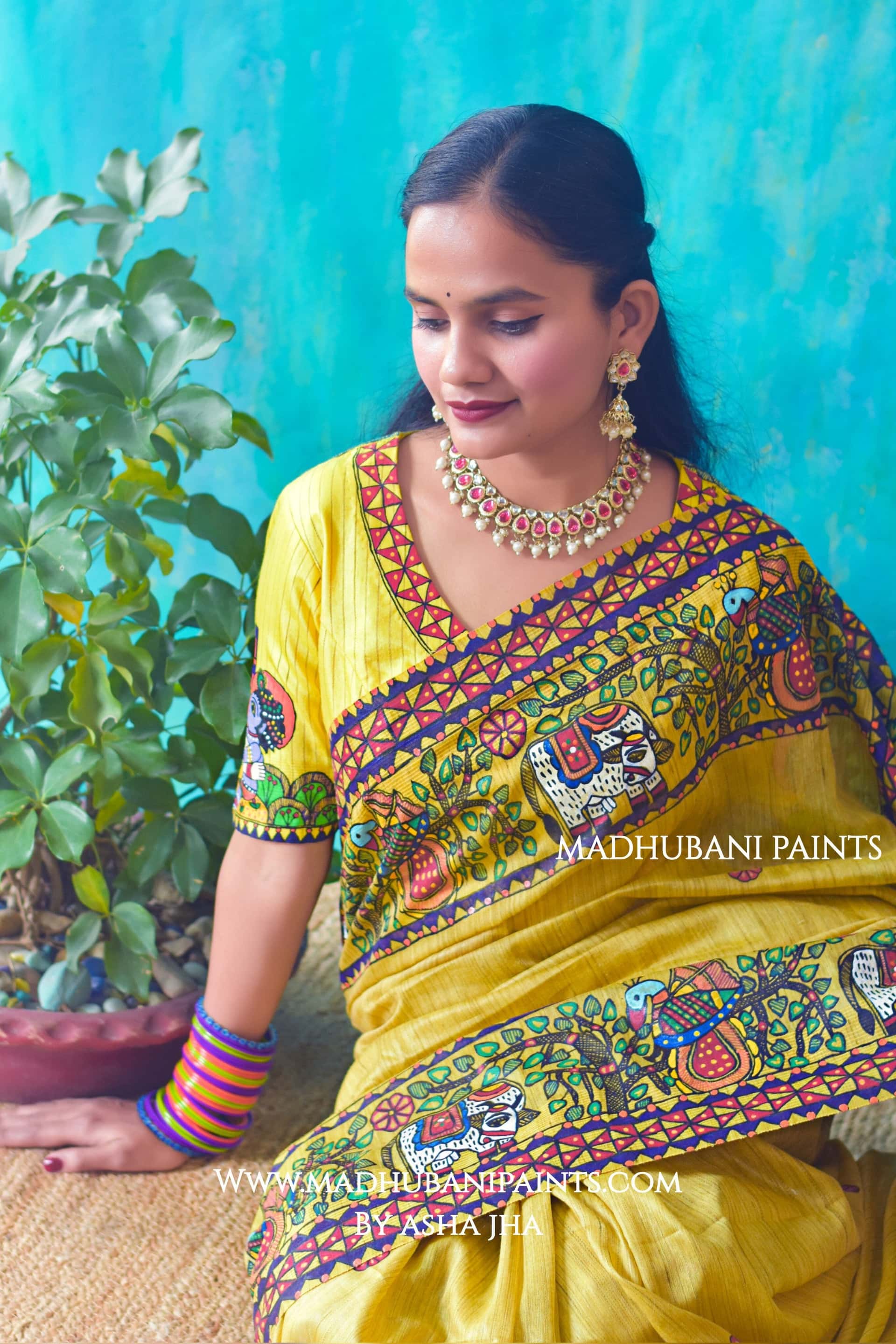 NANDLAAL KANHAIYA Handpainted Madhubani Chanderi Silk Blouse — image 3 of 4