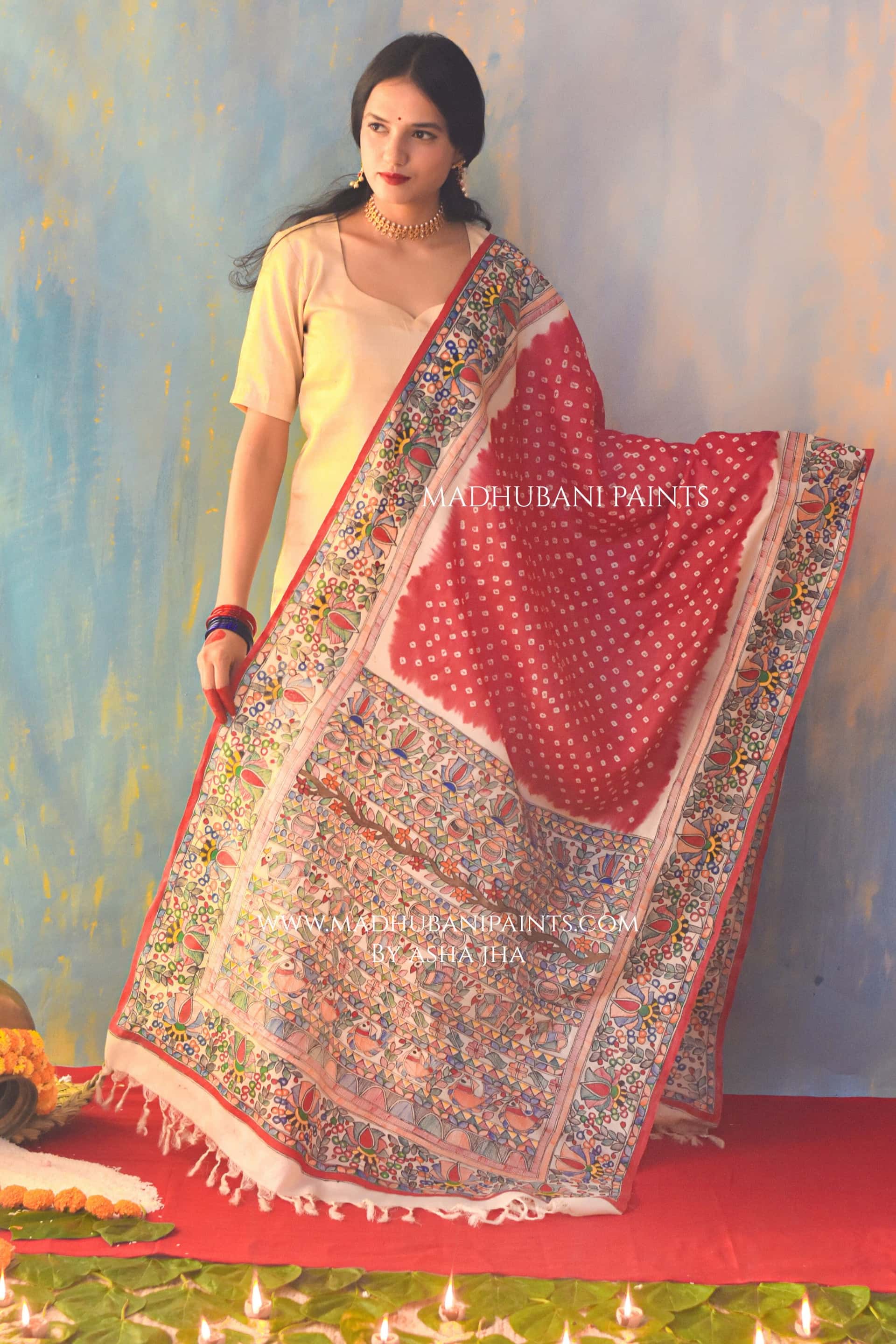 Laal Mithila Bandhini Dupatta — image 3 of 3