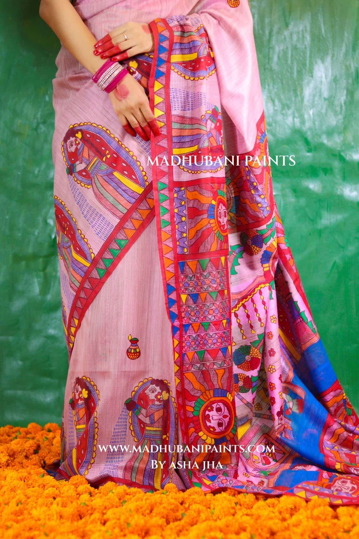 CHHATHI MAIYA Handpainted Madhubani Chanderi Saree Blouse Set — image 3 of 9