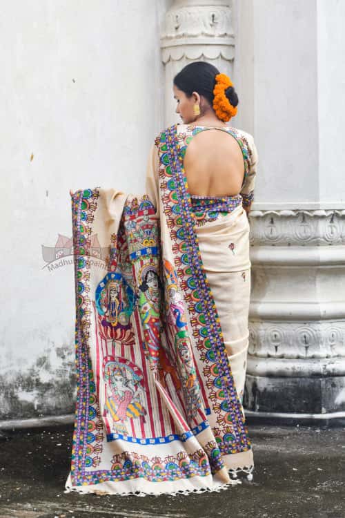 'KATYAYANI' Handpainted Madhubani Tussar Silk Saree — image 4 of 5