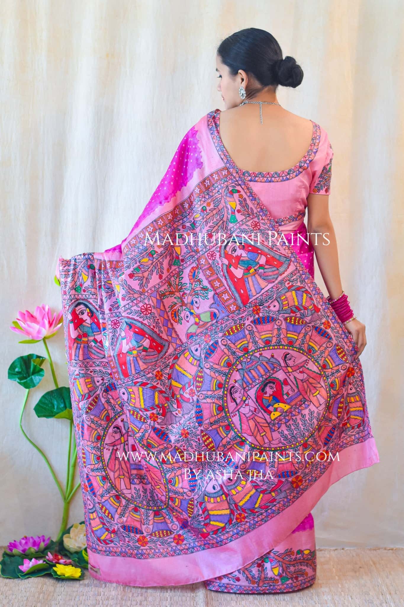 GULABI MAHFA Hand-painted Madhubani Tussar Silk Saree — image 3 of 5