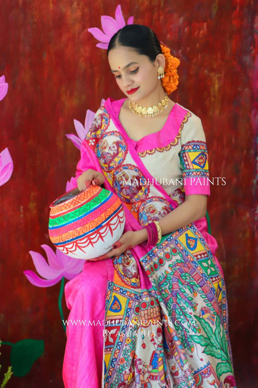 CHHATH MAHAPARV Handpainted Madhubani Tussar Silk Saree — image 2 of 7