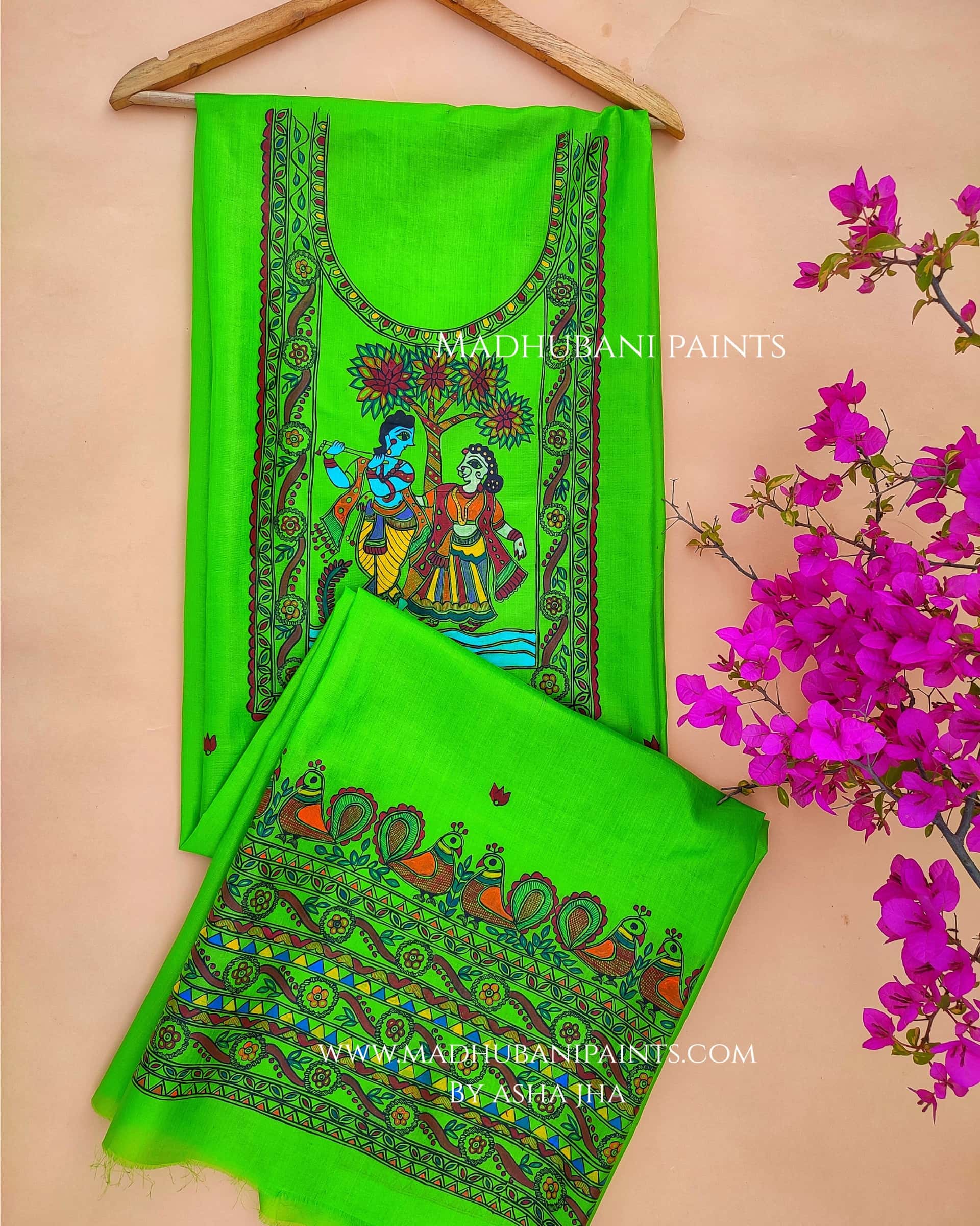 RADHA RAMAN Hand-painted Unstitched Handloom Tussar Silk Kurta — image 5 of 5