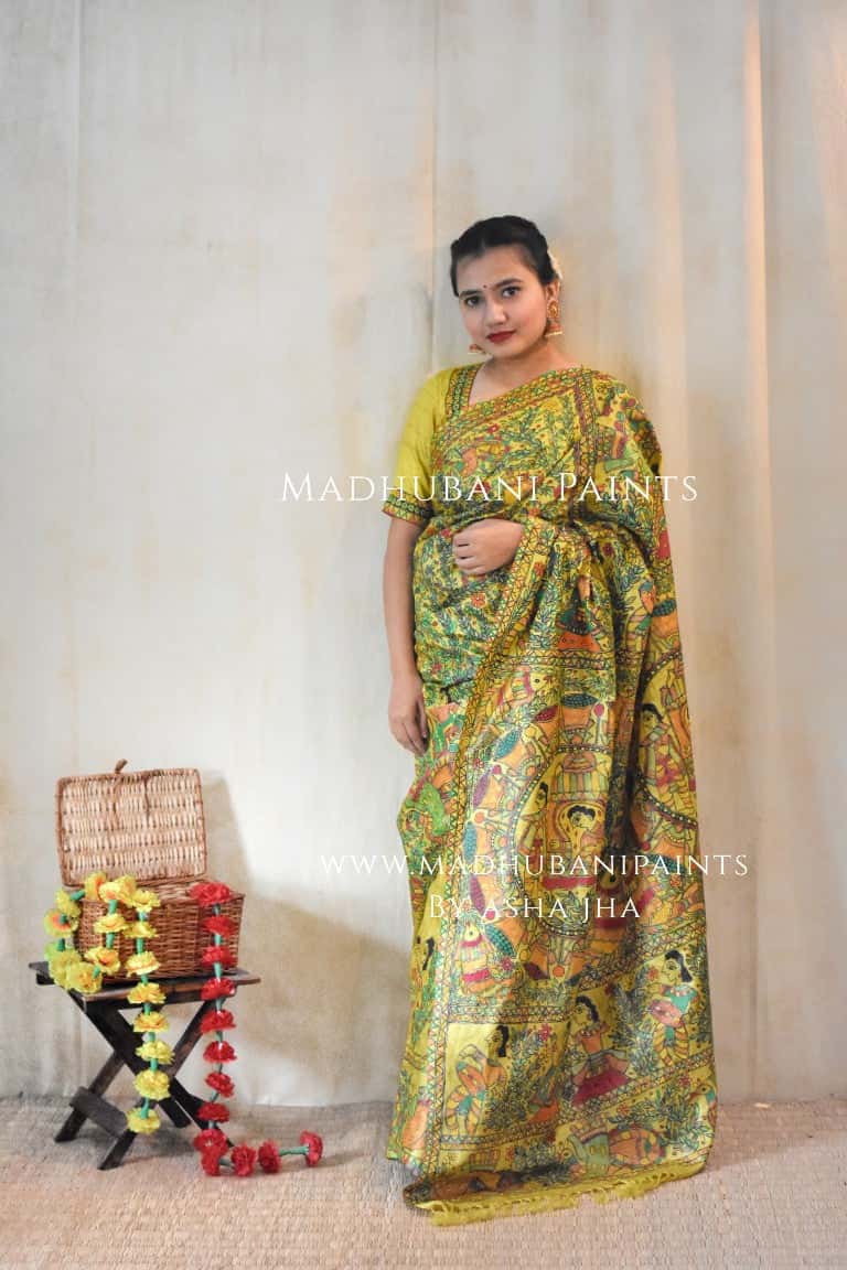 'GAUNA' Handpainted Madhubani Tussar Silk Saree — image 3 of 8