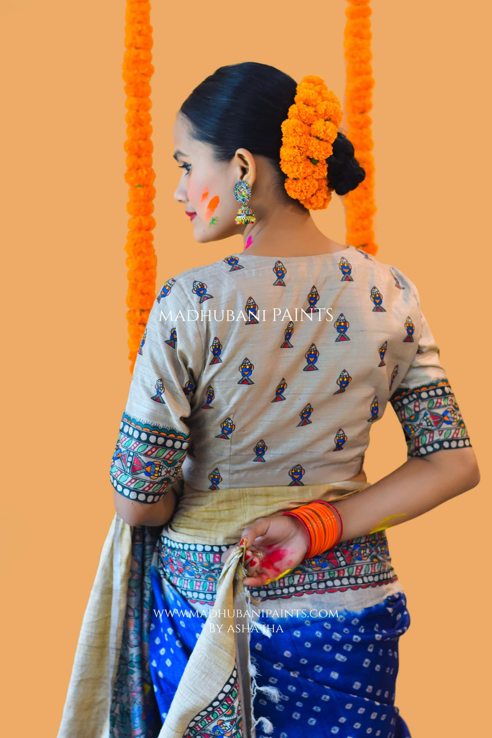 MATSYANGANA Hand-painted Bandhini Madhubani Tussar Silk Blouse — image 9 of 10