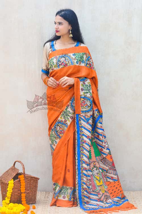 'BHAVYA DURGA' Handpainted Madhubani Tussar Silk Saree Blouse — image 4 of 5