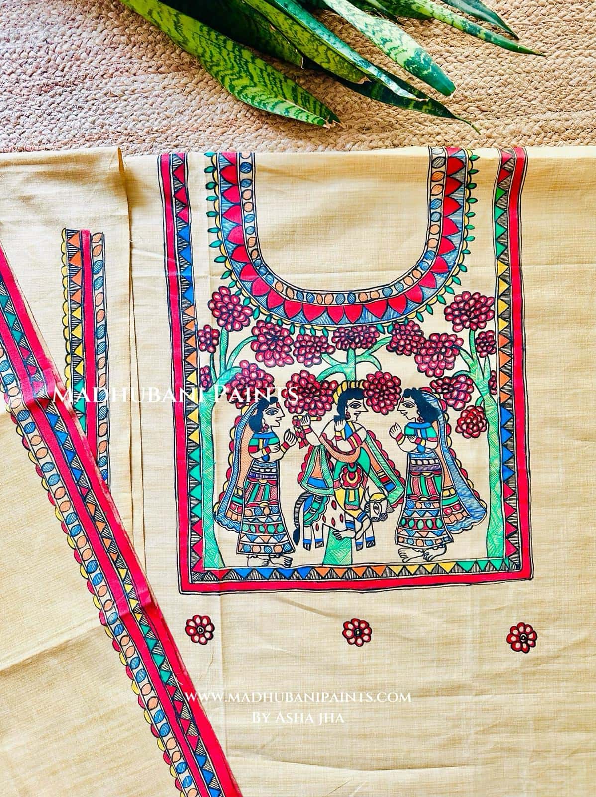 Krishna Leela Hand painted Unstitched Cotton Suit Set — image 3 of 3