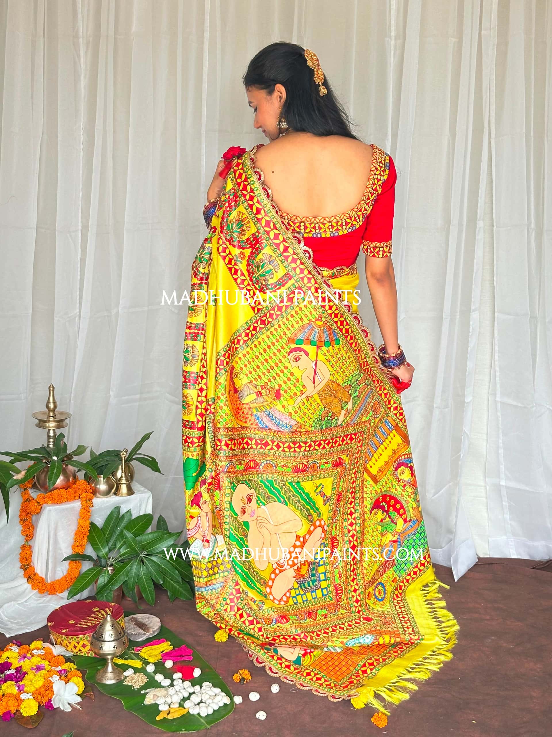 UPNAYAN Hand-painted Madhubani Tussar Silk Family Set — image 2 of 18