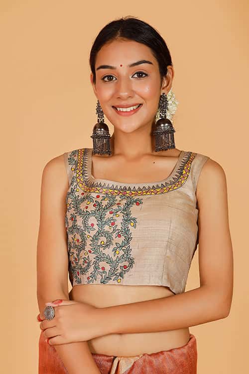 'Sita's Mithila Baag' Handpainted Madhubani Tussar Silk Blouse