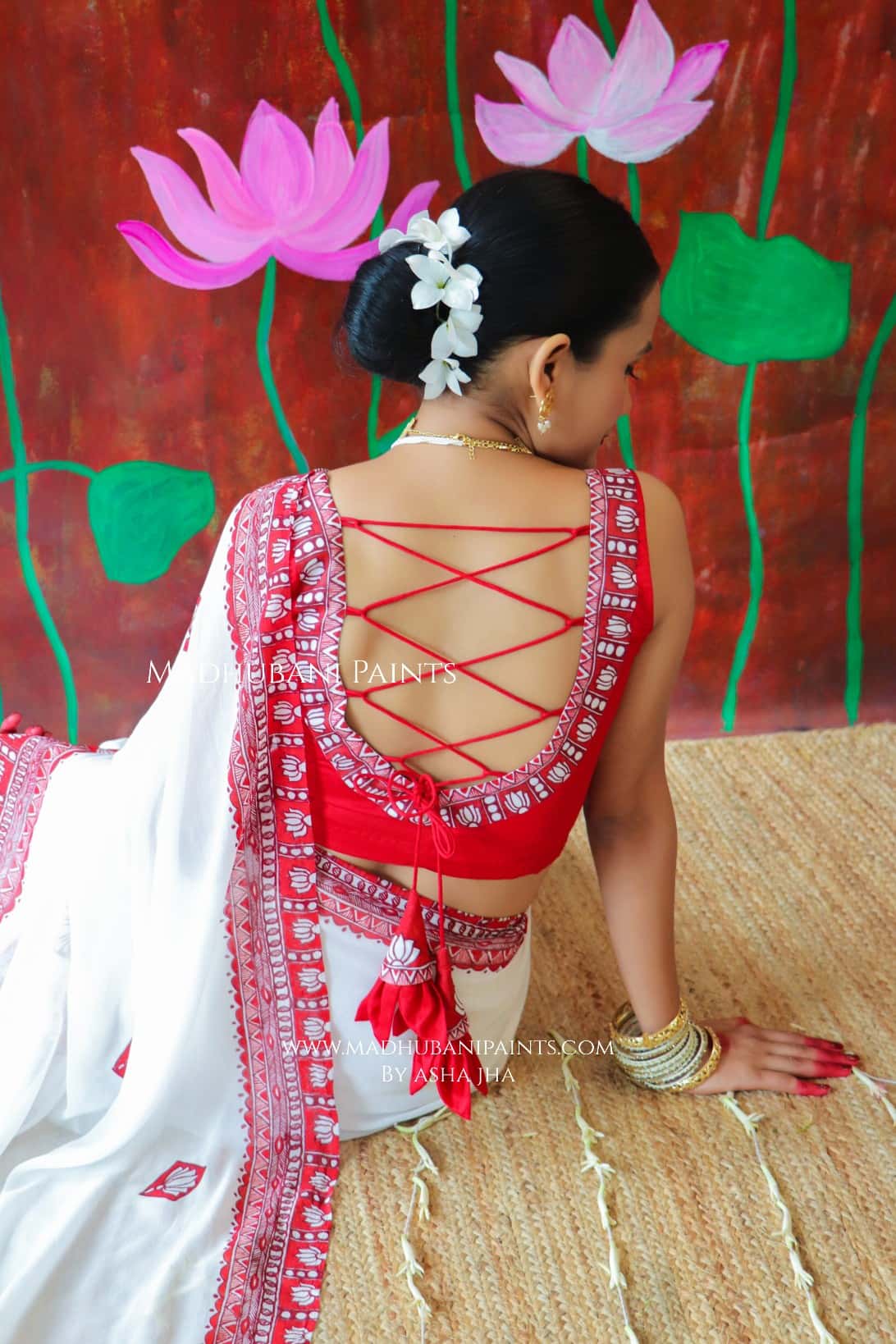 'KAMALATMIKA' Handpainted Madhubani Georgette Saree Blouse Set — image 7 of 11
