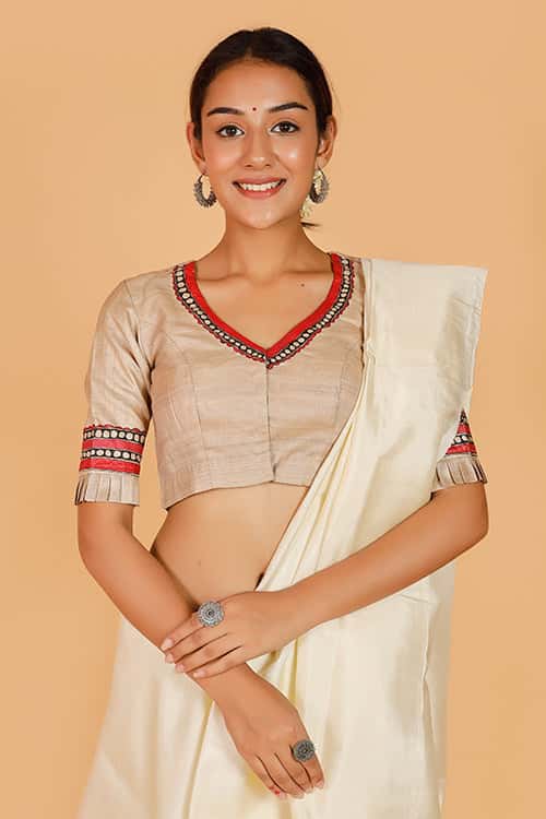 'Nandgopal Radha' Handpainted Madhubani Tussar Silk Blouse — image 2 of 7