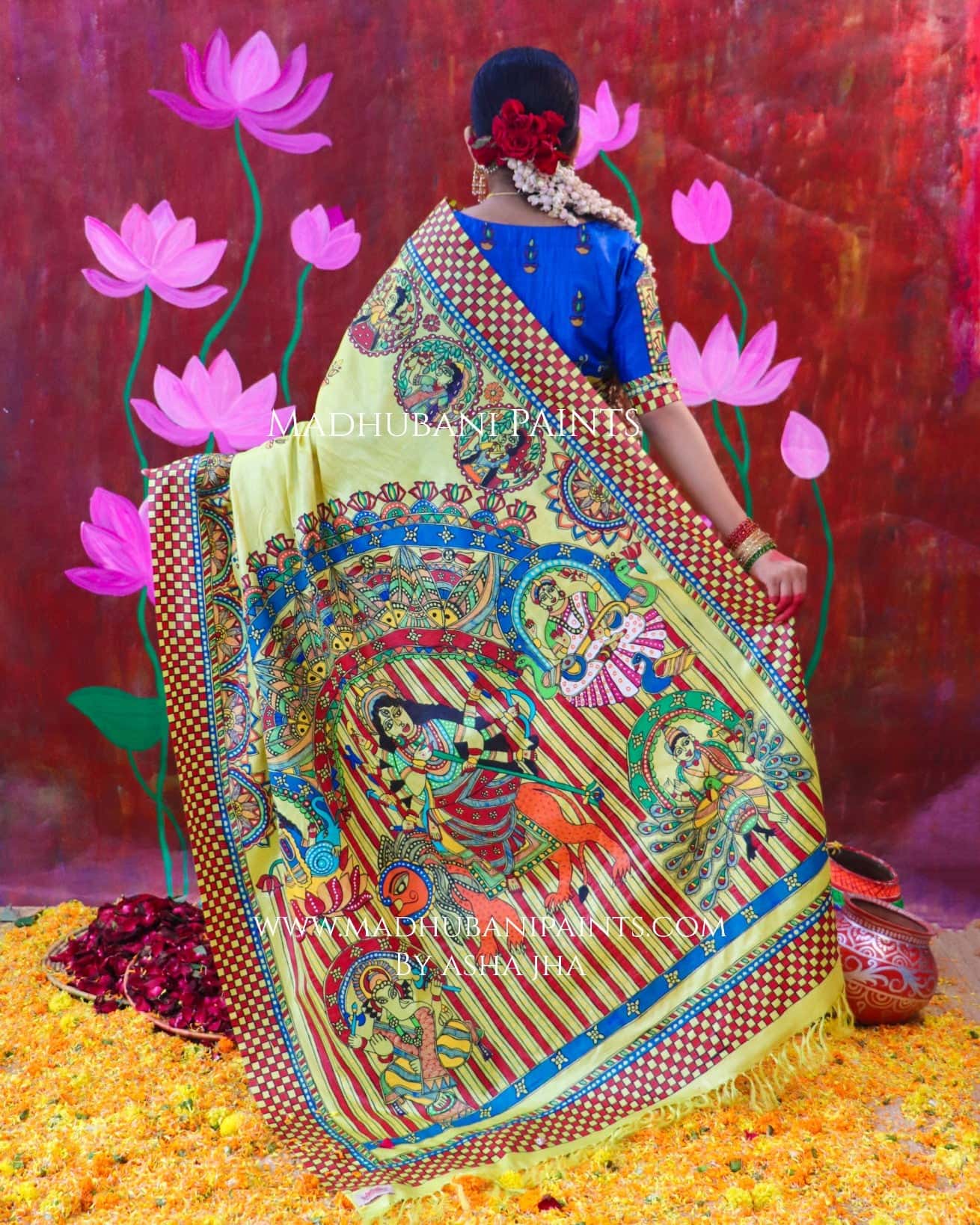 "KAMAKSHI" Handpainted Madhubani Tussar Silk Saree — image 5 of 5