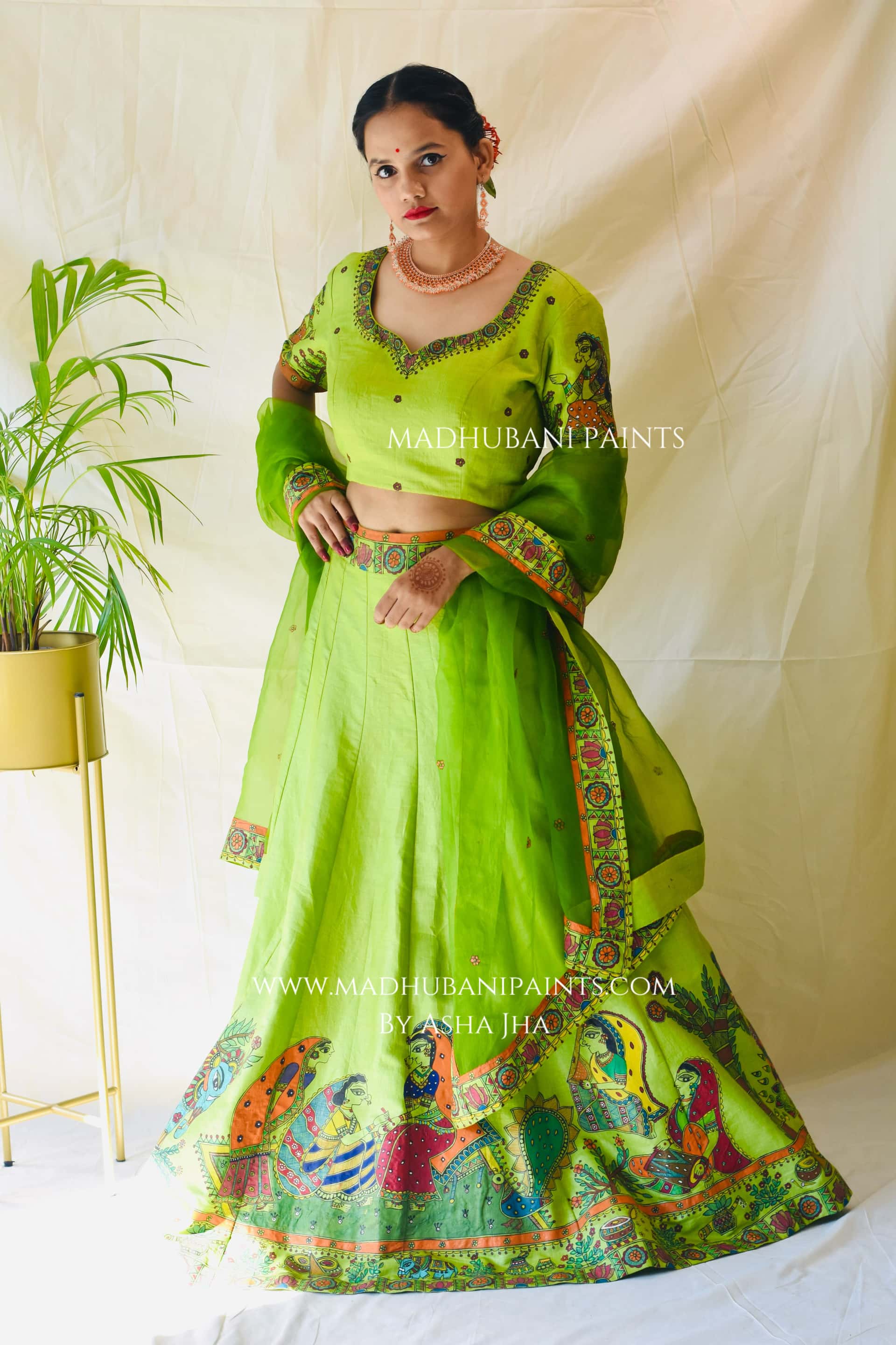 MEHNDI KA RANG Hand-painted Madhubani Lehnga — image 14 of 18