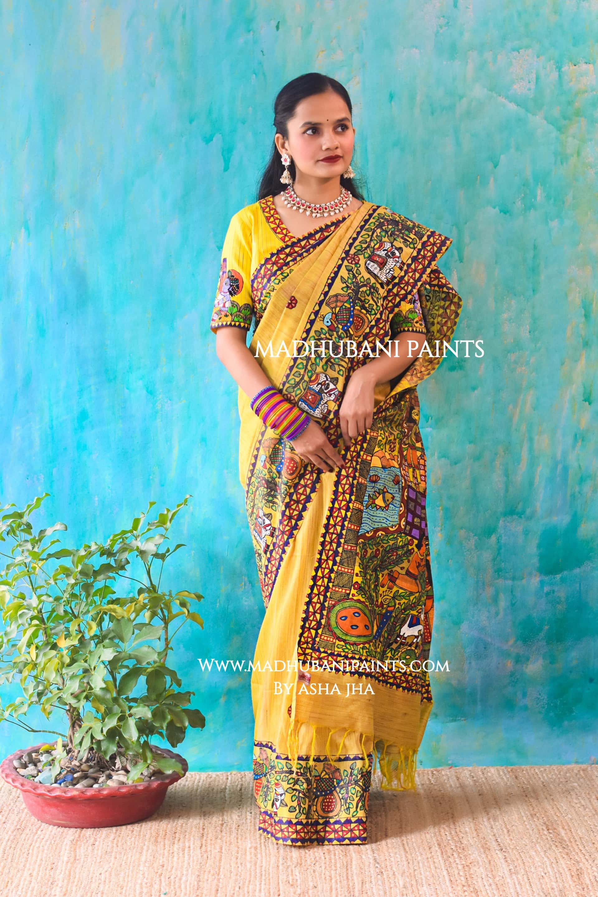NAANDLAAL KANHAIYA Handpainted Madhubani Chanderi Silk Saree — image 5 of 9
