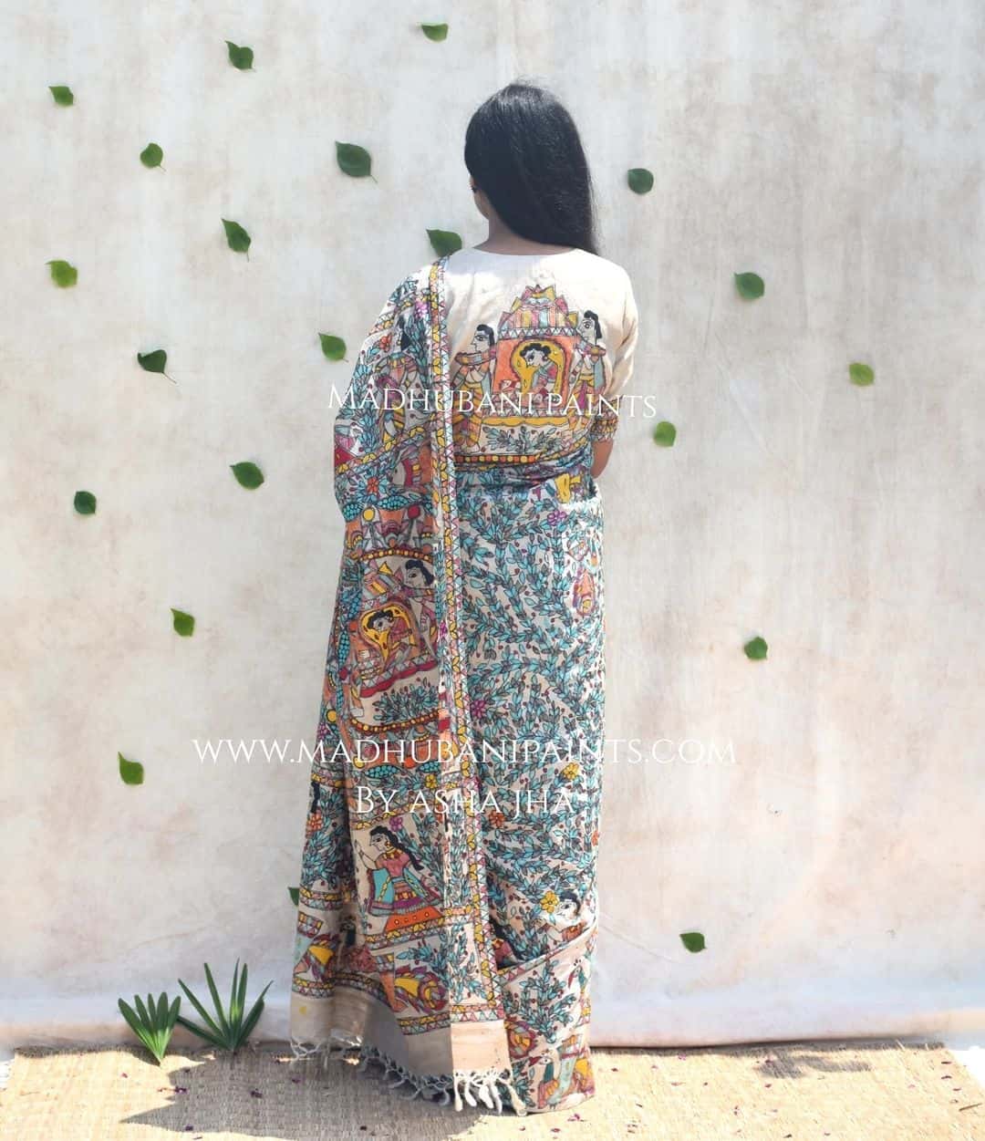 'Mithila ki Neeli Doli' Madhubani Hand-painted Saree — image 8 of 9