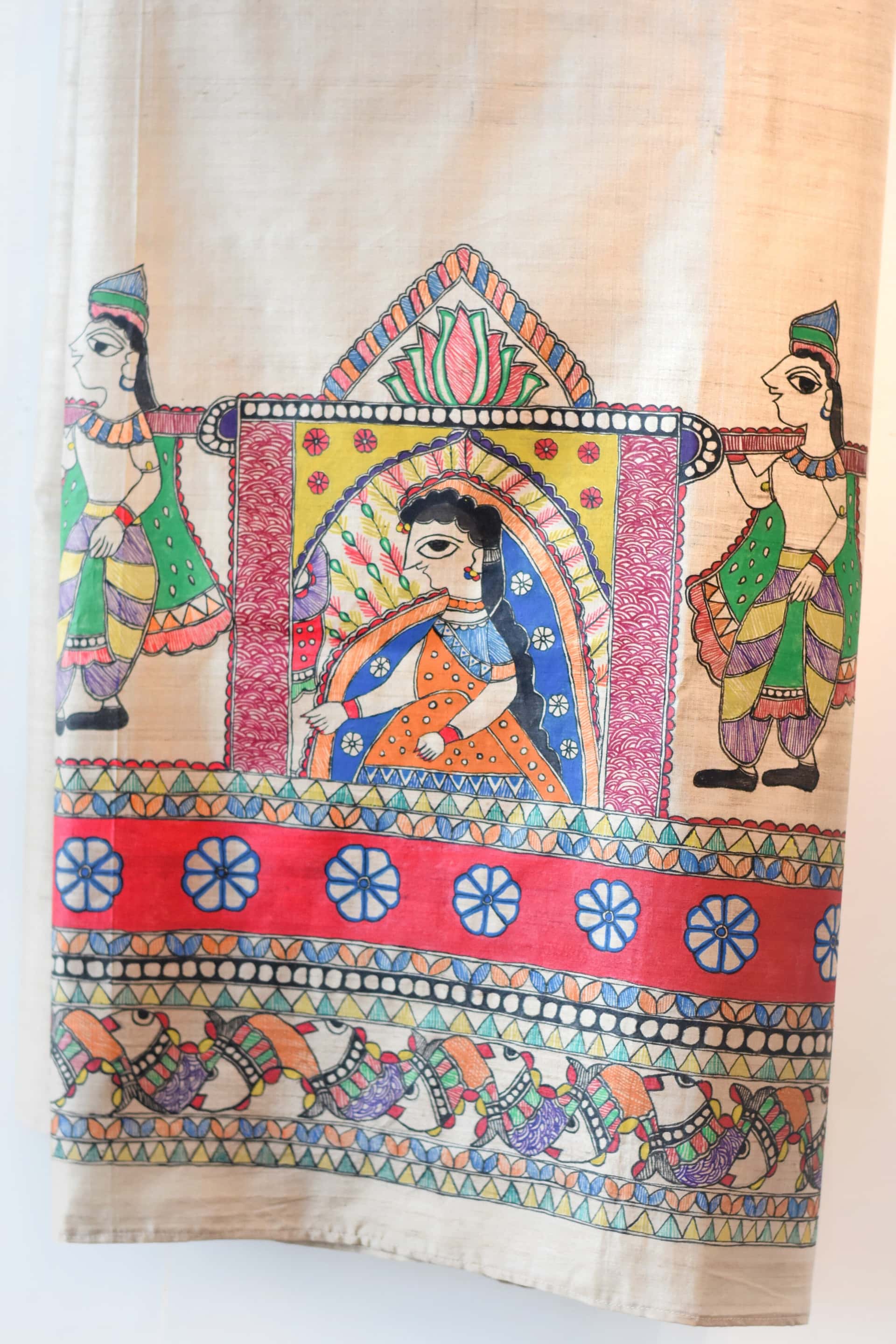 Mithila Doli Hand-painted Madhubani Painting Tussar Silk Unstitched Kurta — image 3 of 3