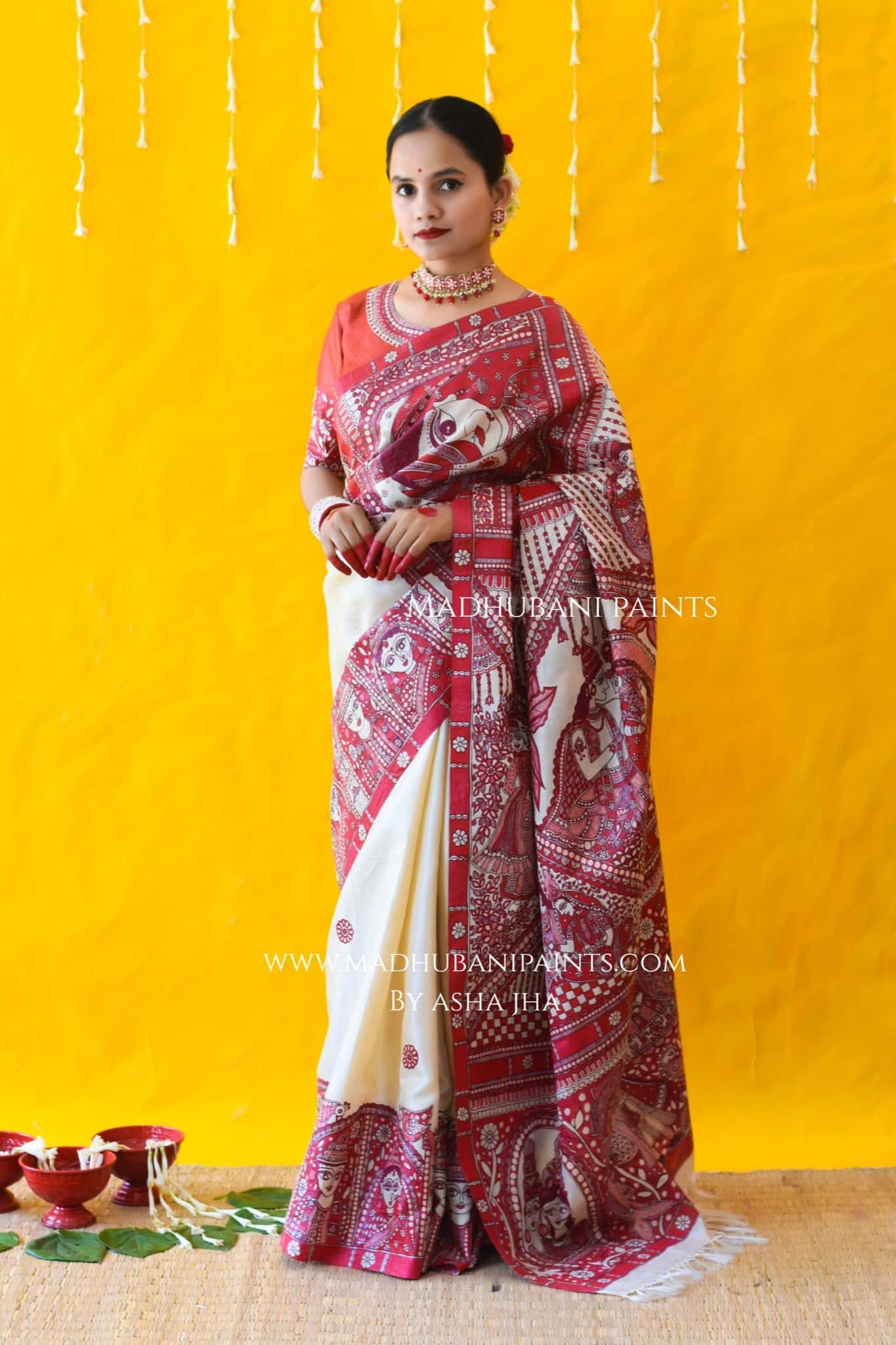 MADHUBANI MANGALYA Hand-painted Madhubani Tussar Silk Saree — image 4 of 8