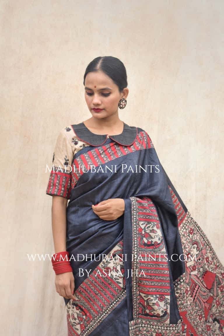 SHATAKSHI Handpainted Madhubani Tussar Silk Saree — image 4 of 9